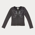 The KOSMIC KISS ZIPPED CARDIGAN available online with global shipping, and in PAM Stores Melbourne and Sydney.