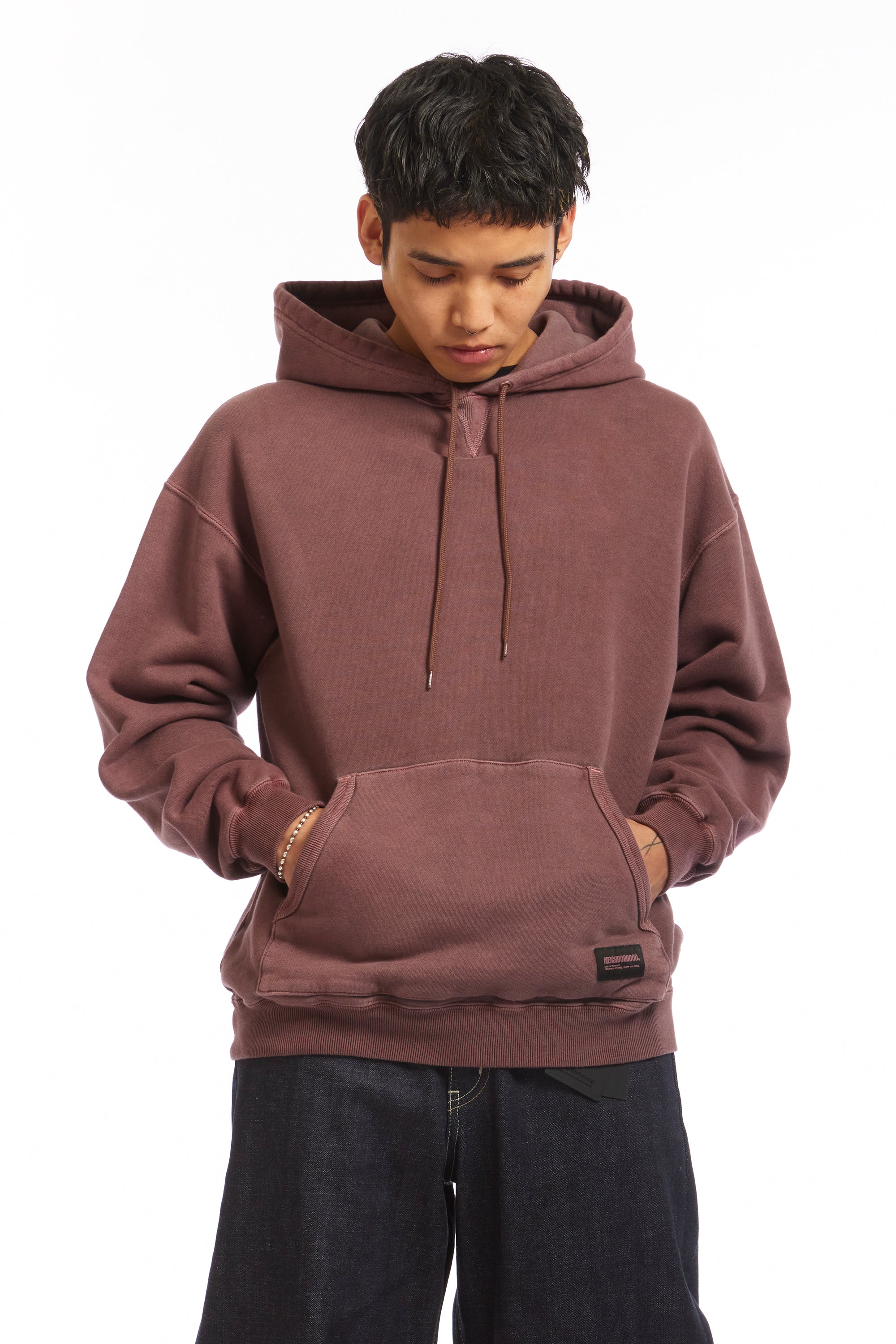 The PIGMENT DYED SWEAT HOODIE BURGUNDY available online with global shipping, and in PAM Stores Melbourne and Sydney.