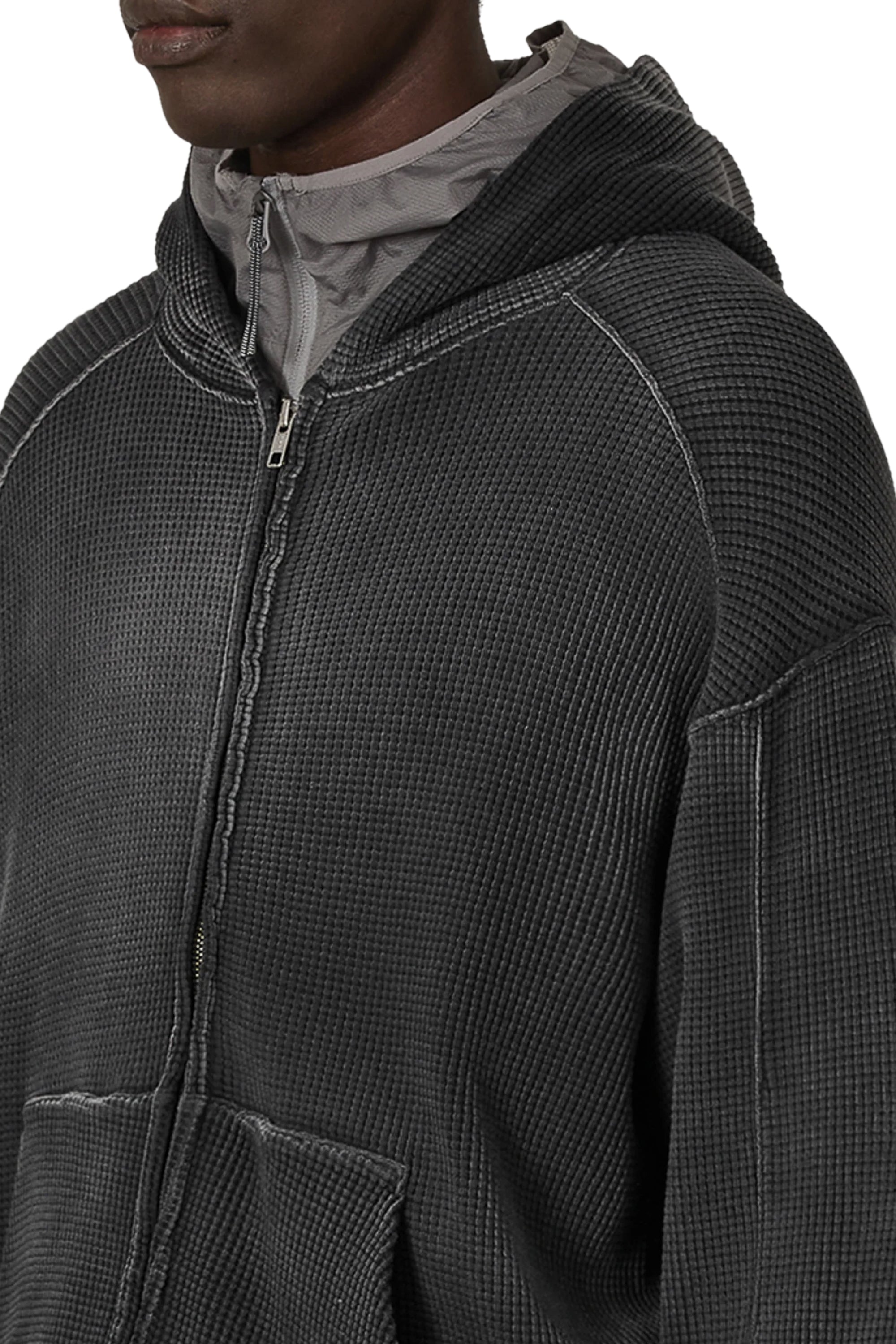 The Bee Sun Faded Waffle Zip Up Hoodie Black available online with global shipping, and in PAM Stores Melbourne and Sydney.
