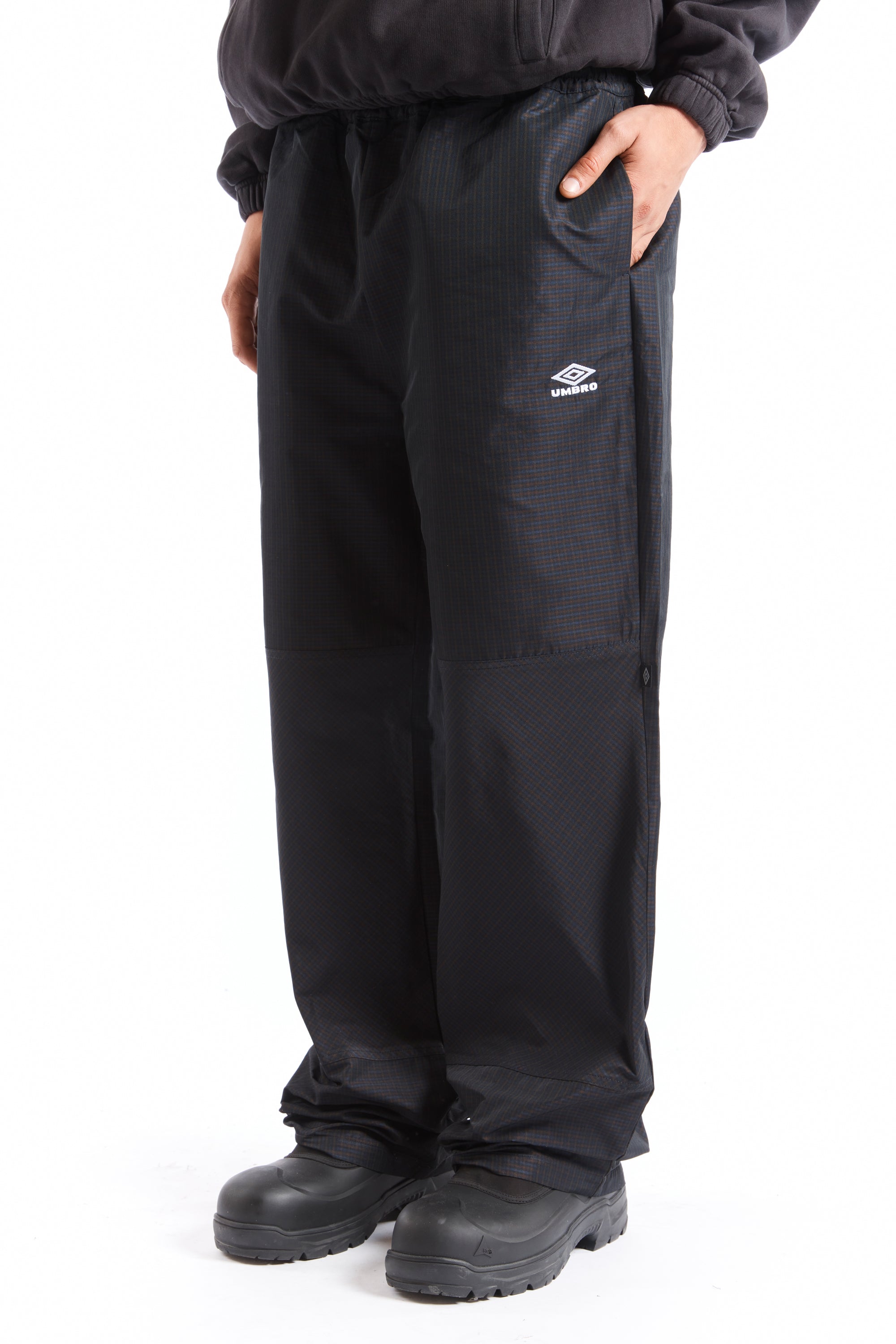 The Check Track Pants Navy Dark Brown available online with global shipping, and in PAM Stores Melbourne and Sydney.