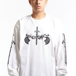 The PELVIS - DAGGER LS TEE WHITE available online with global shipping, and in PAM Stores Melbourne and Sydney.