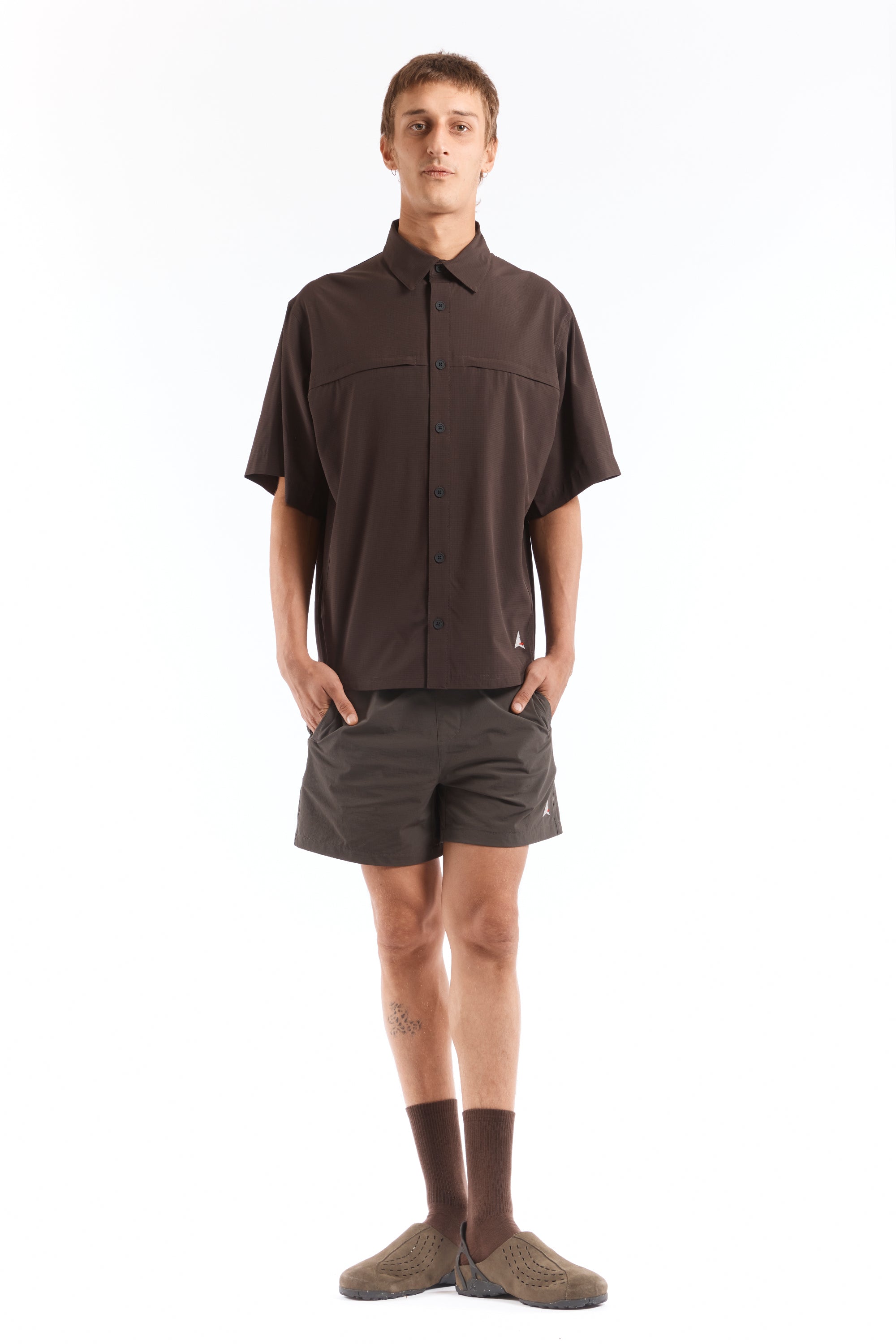 The Dot Air Shirt Dark Brown available online with global shipping, and in PAM Stores Melbourne and Sydney.