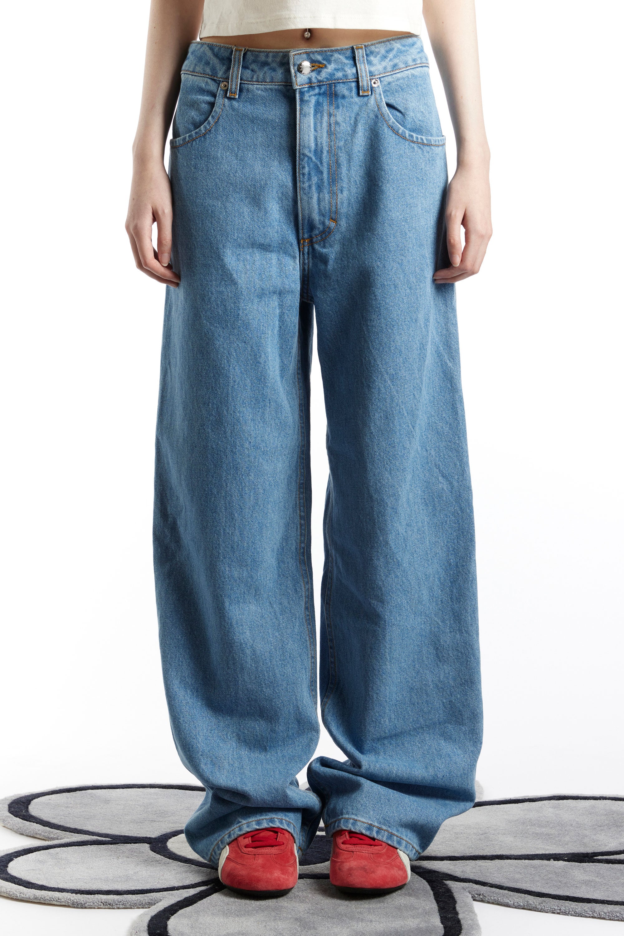 The ECKHAUS LATTA - WIDE LEG JEAN SS23 TRUE BLUE available online with global shipping, and in PAM Stores Melbourne and Sydney.
