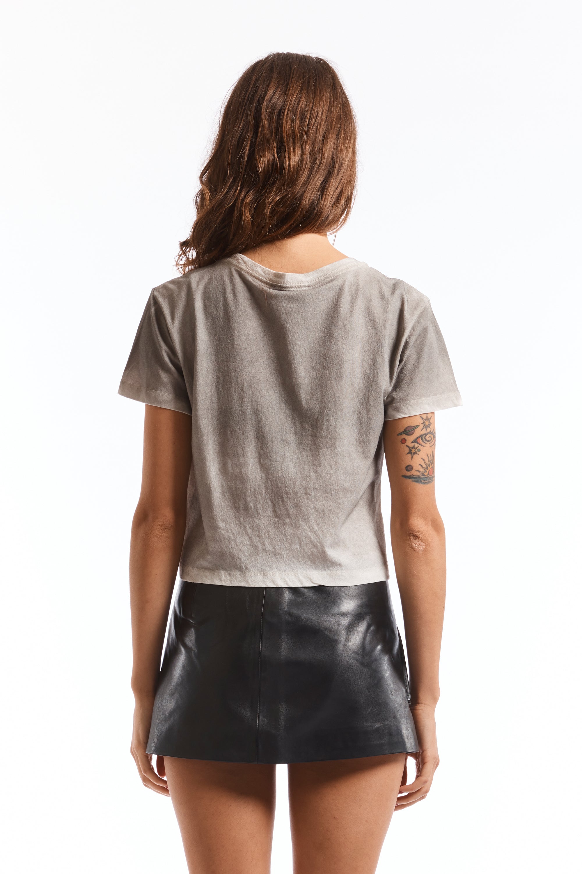 The WASHED GREY HAPPY CROPPED T-SHIRT available online with global shipping, and in PAM Stores Melbourne and Sydney.