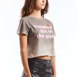The WASHED GREY HAPPY CROPPED T-SHIRT available online with global shipping, and in PAM Stores Melbourne and Sydney.