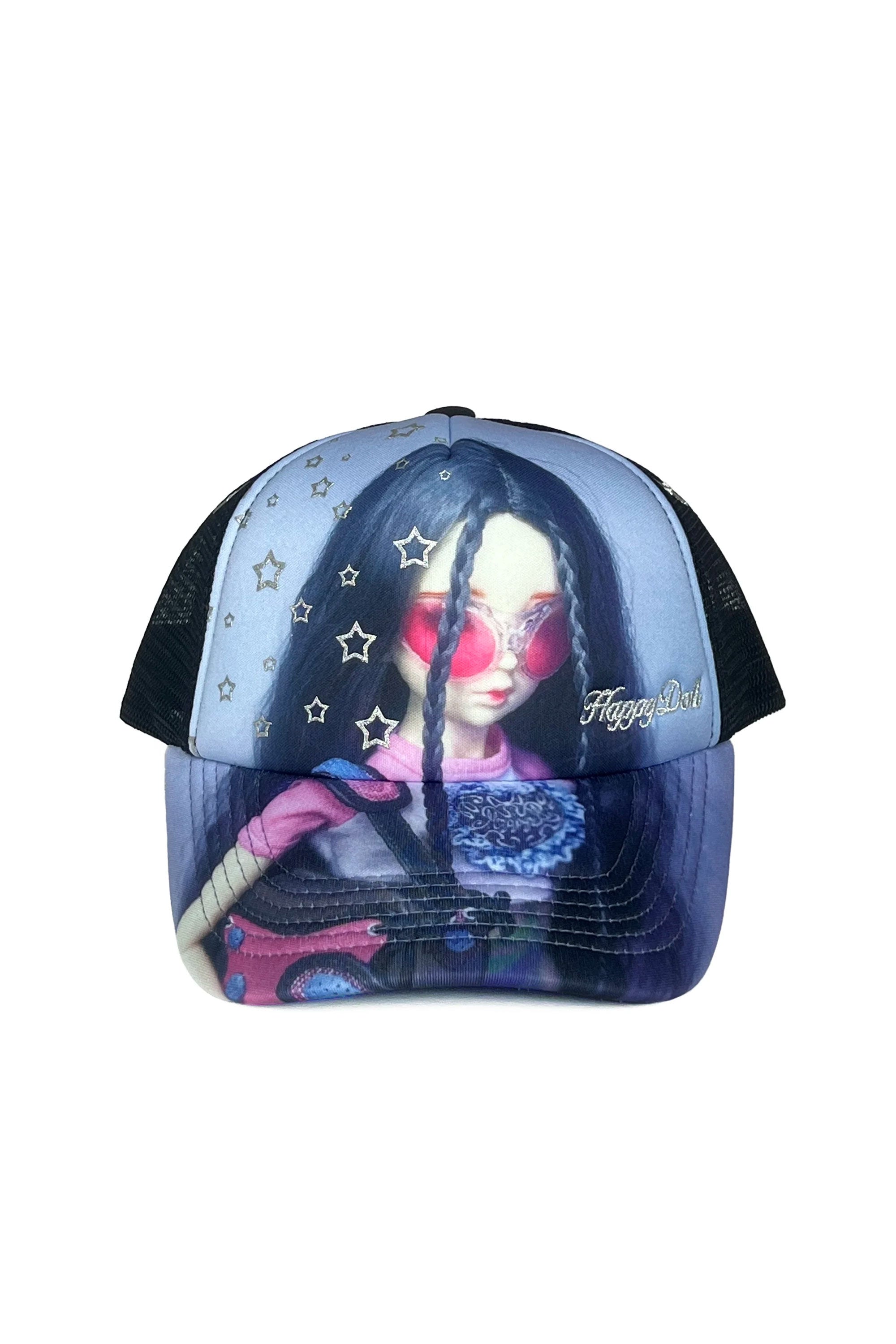 The HAPPY 99 - HAPPYDOLL TRUCKER CAP  available online with global shipping, and in PAM Stores Melbourne and Sydney.