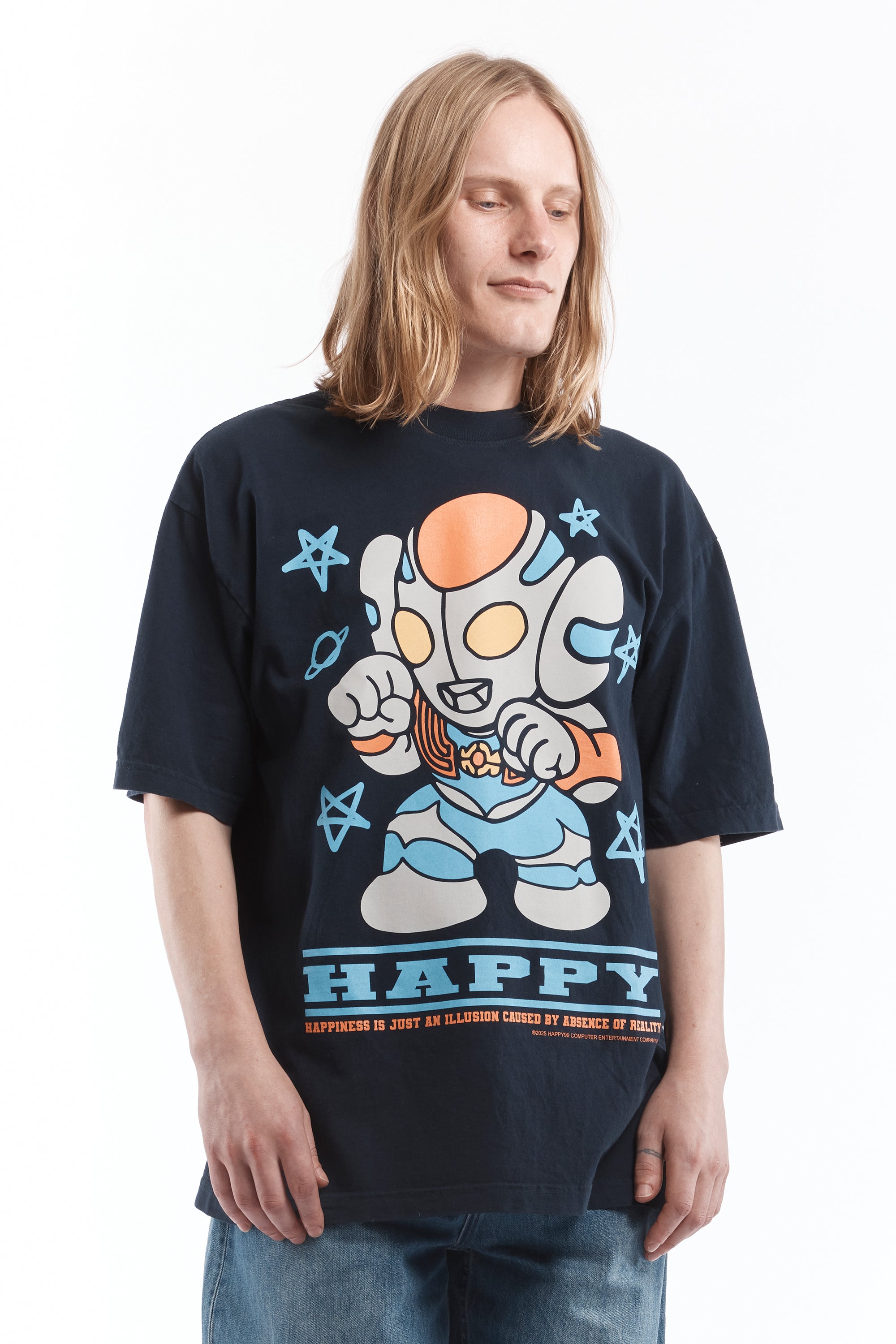 The ULTRA HAPPY TEE NAVY available online with global shipping, and in PAM Stores Melbourne and Sydney.