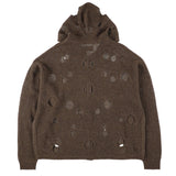 HOLE KNIT ZIP HOODIE BROWN