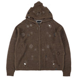 HOLE KNIT ZIP HOODIE BROWN