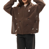 HOLE KNIT ZIP HOODIE BROWN