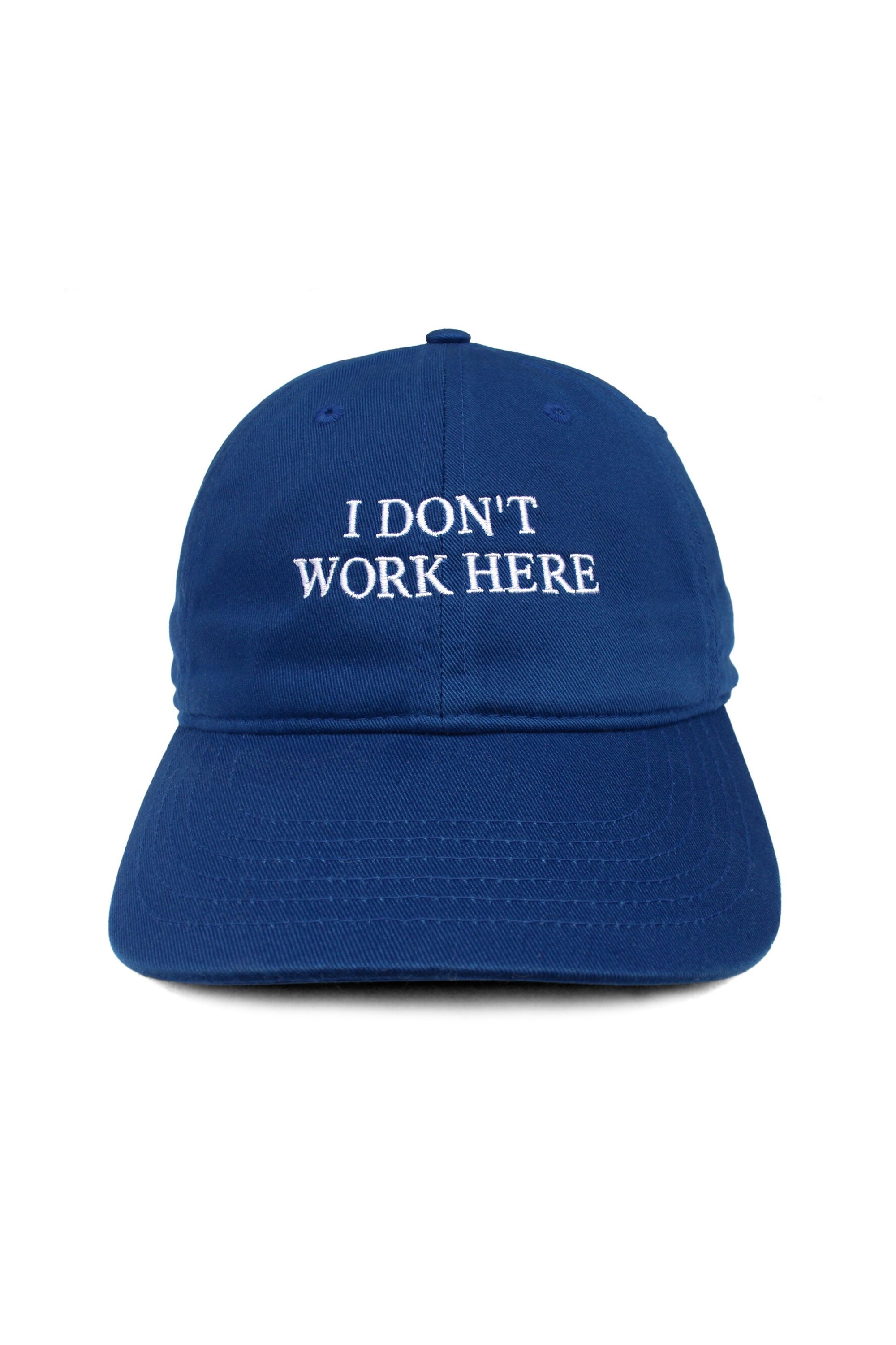 The SORRY I DON'T WORK HERE CAP ROYAL BLUE available online with global shipping, and in PAM Stores Melbourne and Sydney.