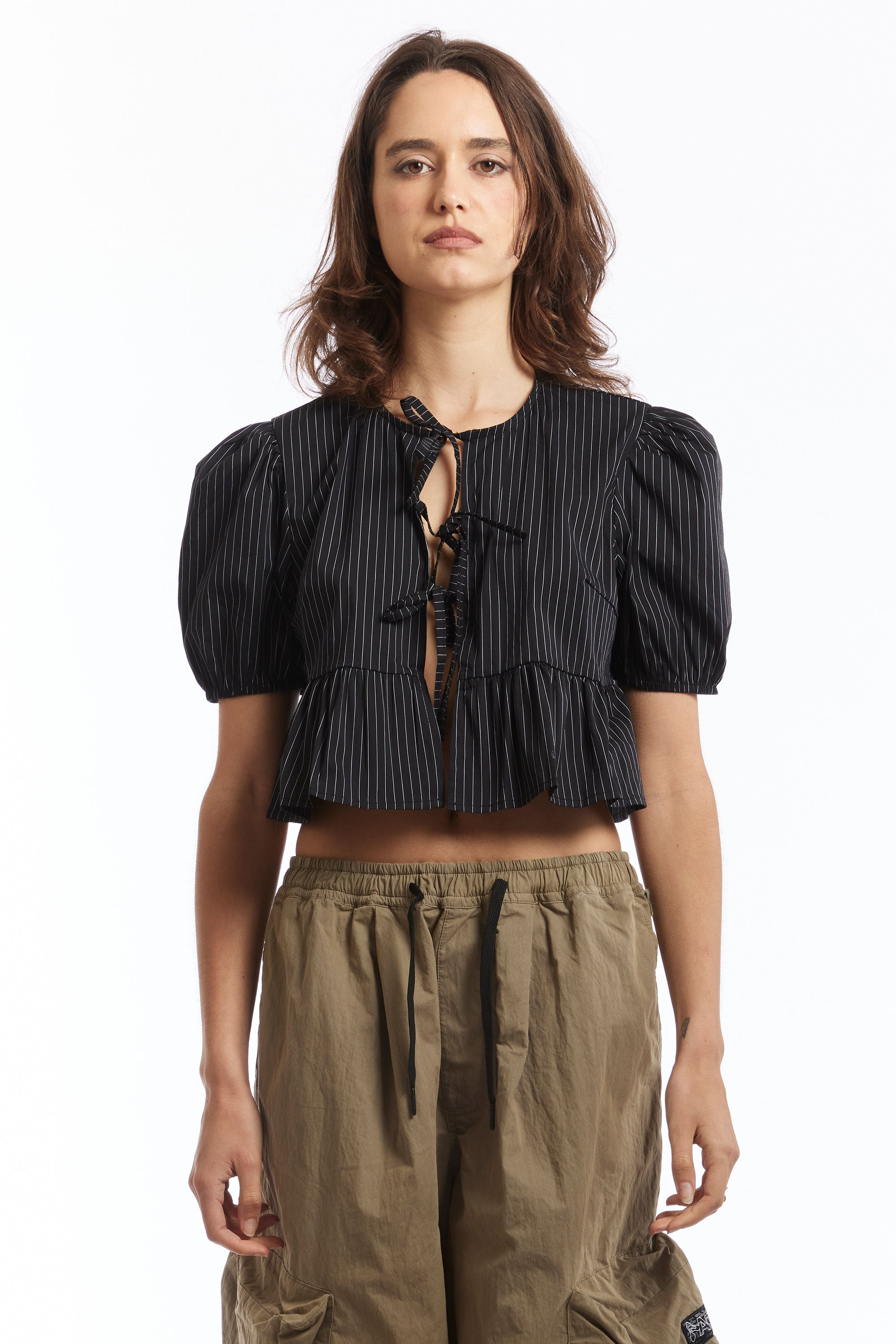 The PINSTRIPE RUBY TOP available online with global shipping, and in PAM Stores Melbourne and Sydney.
