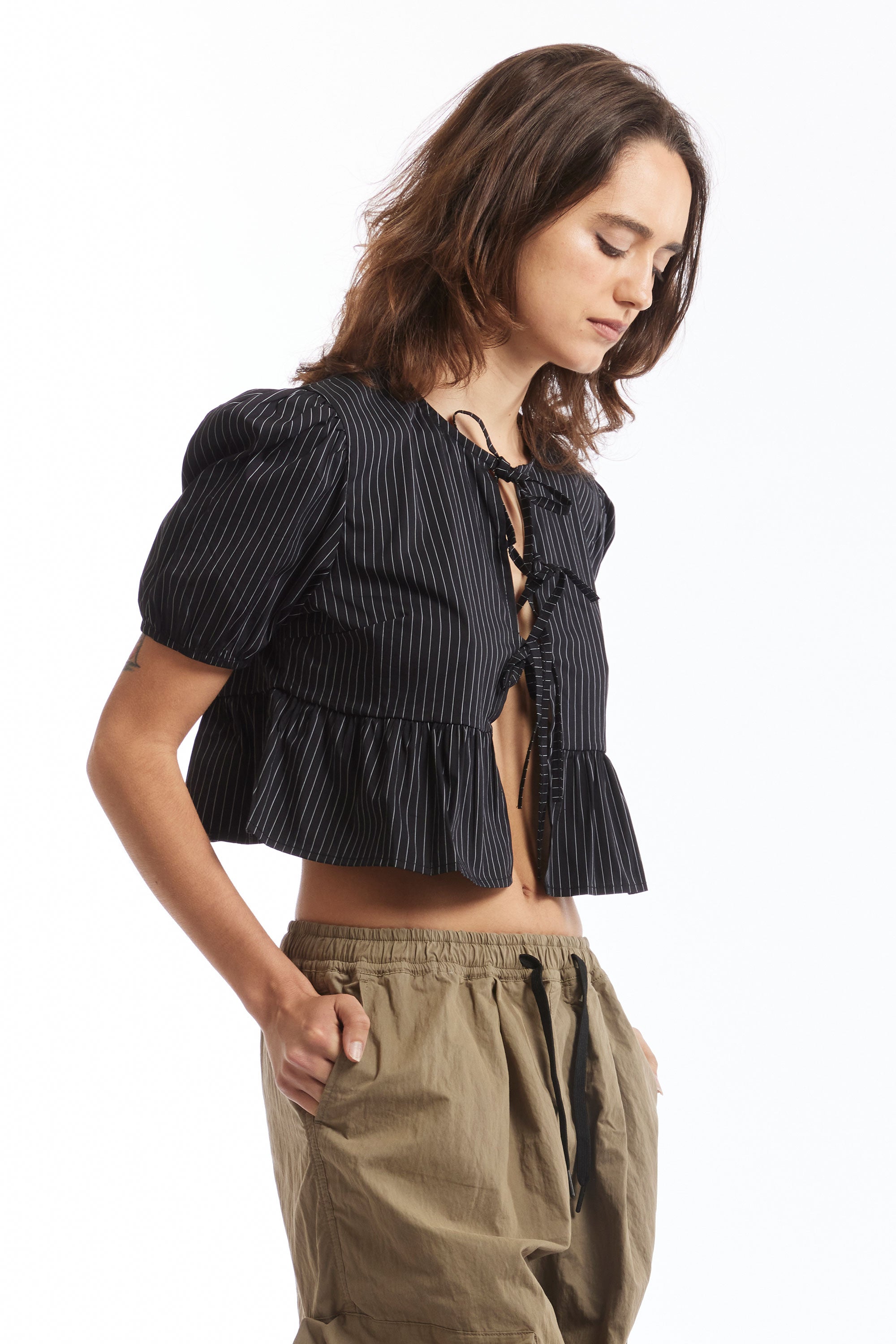 The PINSTRIPE RUBY TOP available online with global shipping, and in PAM Stores Melbourne and Sydney.