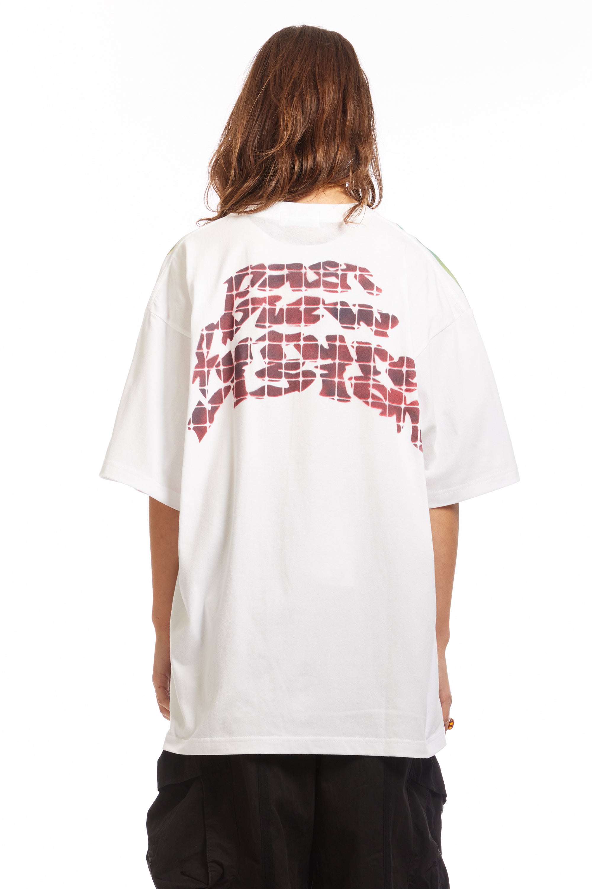The STENCIL RAGLAN S/S TEE WHITE available online with global shipping, and in PAM Stores Melbourne and Sydney.