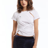 The RUCHED SS TEE WHITE available online with global shipping, and in PAM Stores Melbourne and Sydney.