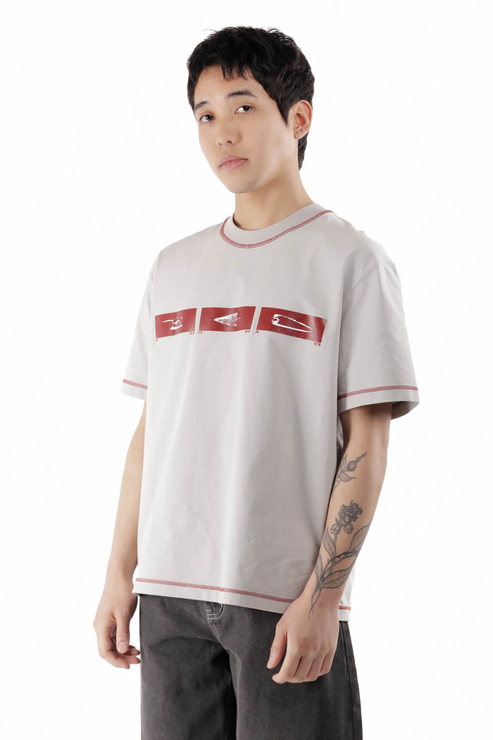 The Sticks Stitch Organic T Shirt Light Grey available online with global shipping, and in PAM Stores Melbourne and Sydney.