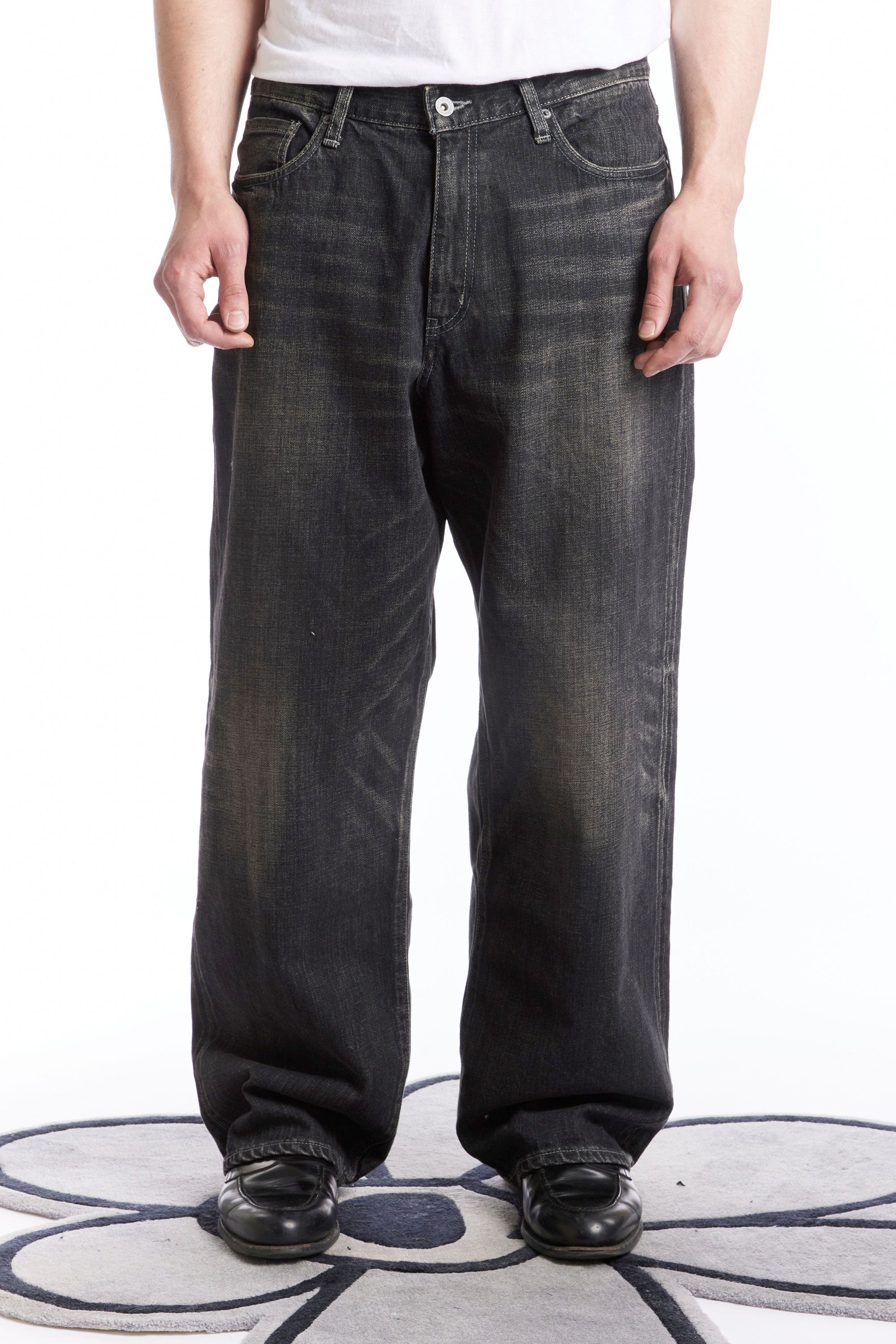 The WASHED DENIM DP / WIDE PANTS BLACK available online with global shipping, and in PAM Stores Melbourne and Sydney.