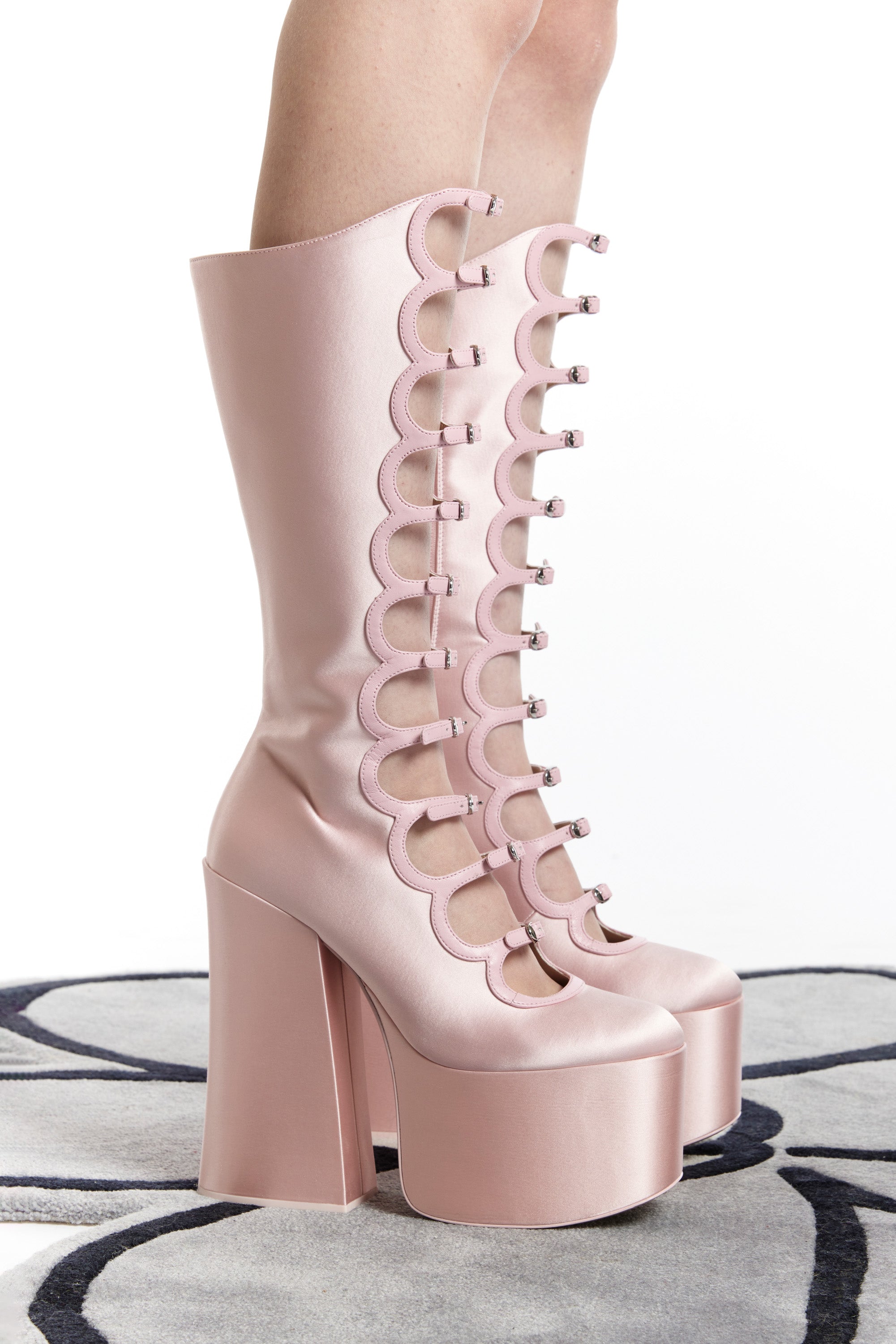 The HEAVEN - SATIN MULTI BUCKLE KIKI BOOT  available online with global shipping, and in PAM Stores Melbourne and Sydney.