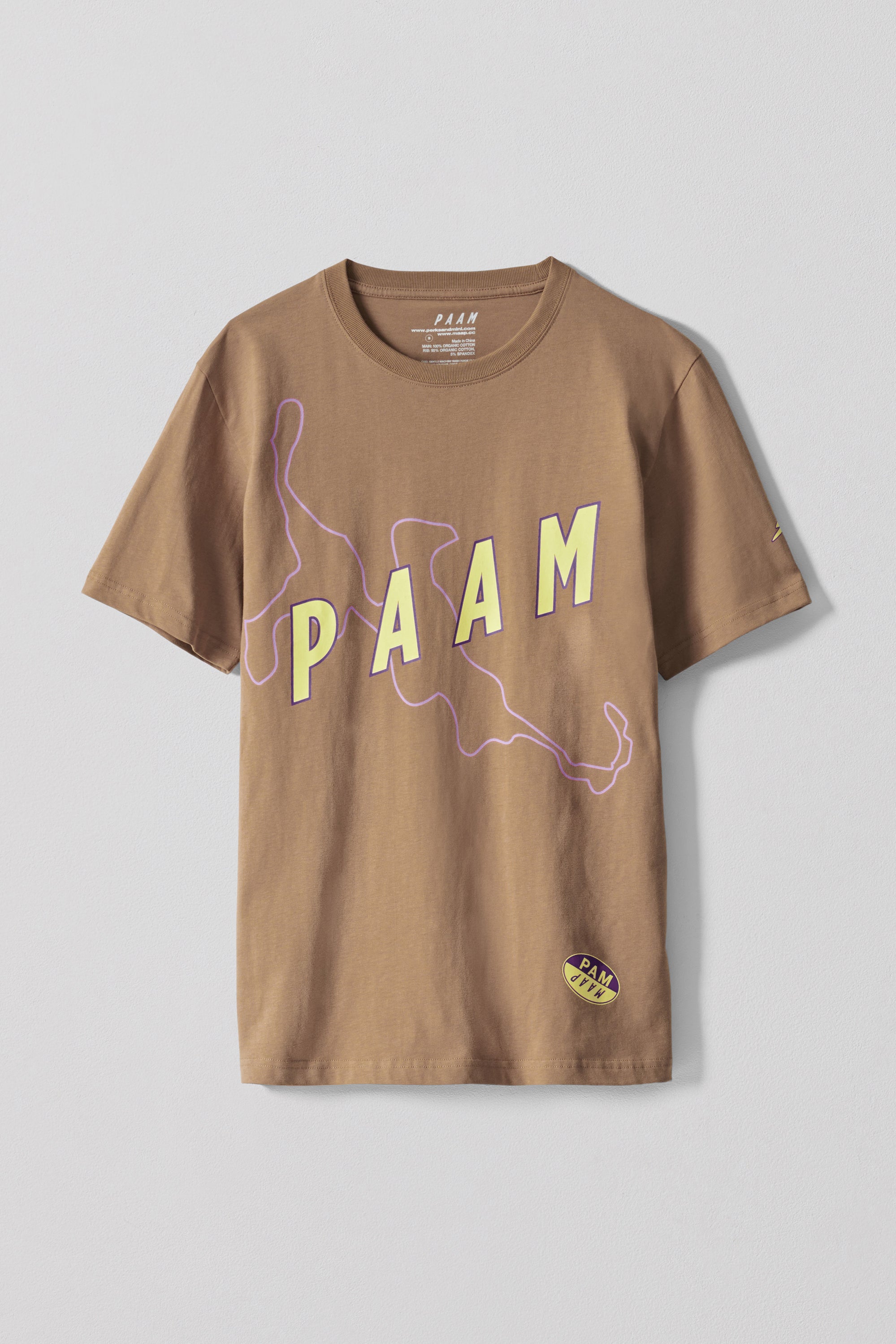 The PAAM 1.5 SS TEE BROWN available online with global shipping, and in PAM Stores Melbourne and Sydney.