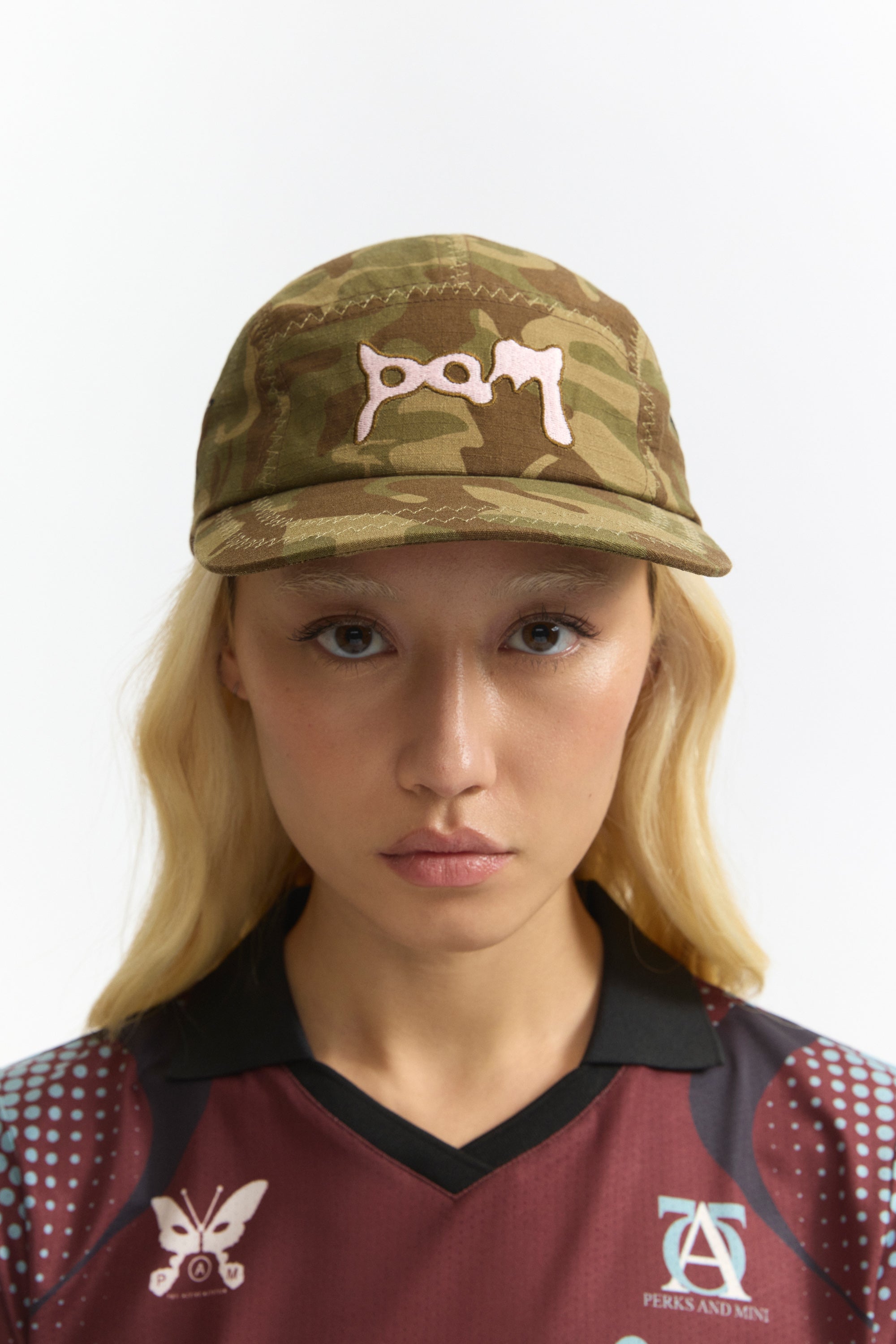 The GARDEN VARIETY CAMO 5 PANEL CAP available online with global shipping, and in PAM Stores Melbourne and Sydney.