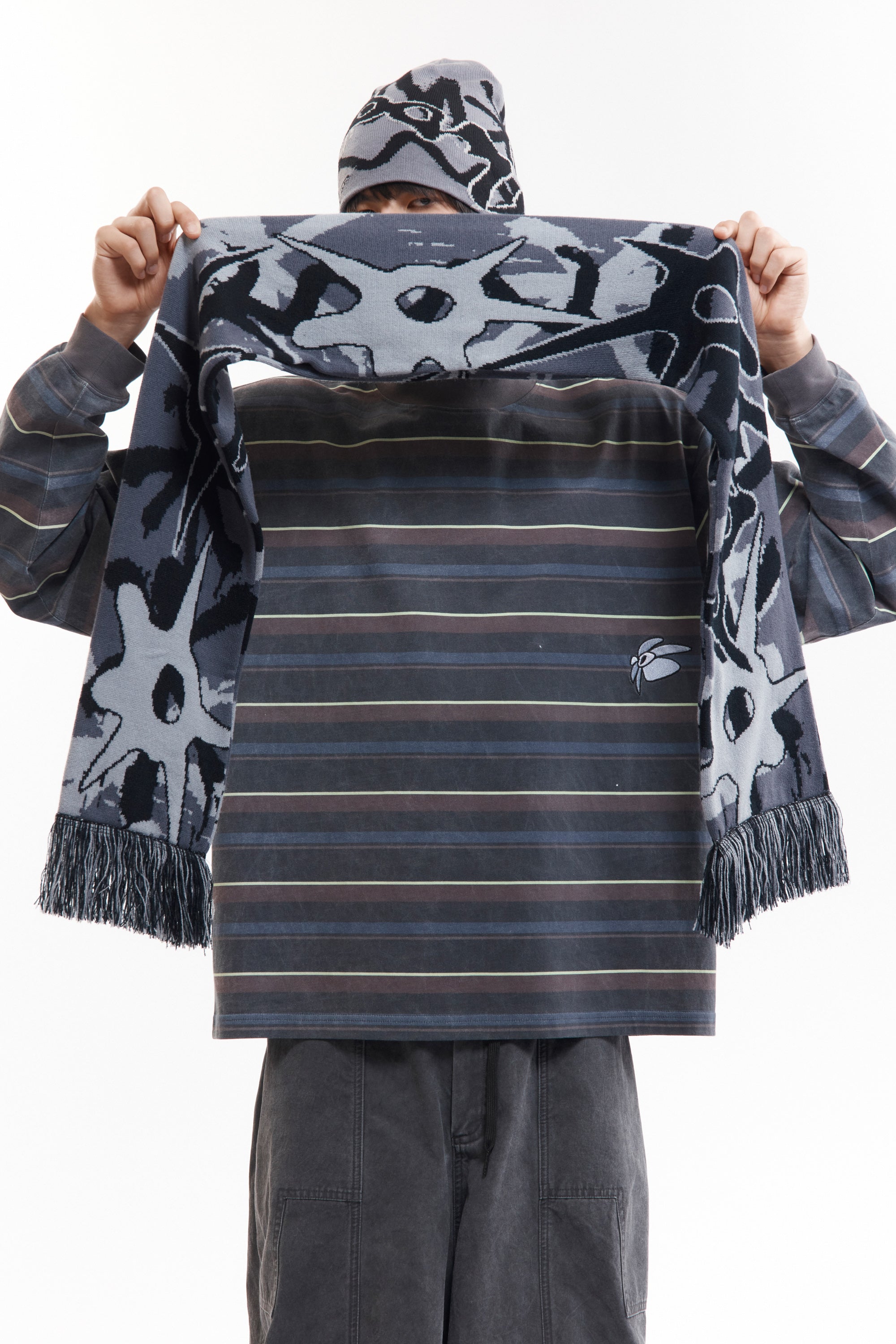 The MULTI SHOT URCHIN BONNET SCARF available online with global shipping, and in PAM Stores Melbourne and Sydney.
