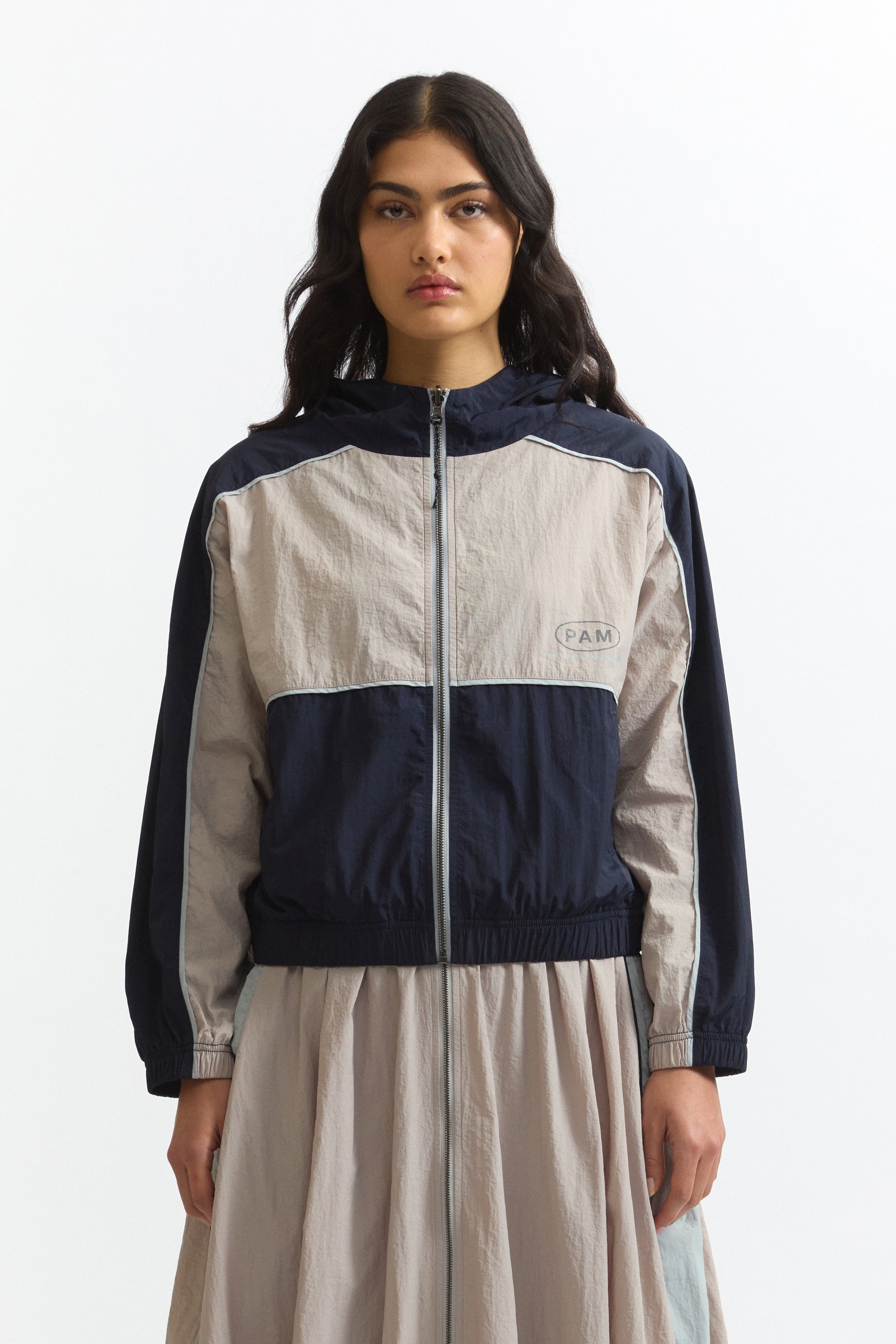 The DOUBLE DEALING ZIP THROUGH JACKET available online with global shipping, and in PAM Stores Melbourne and Sydney.