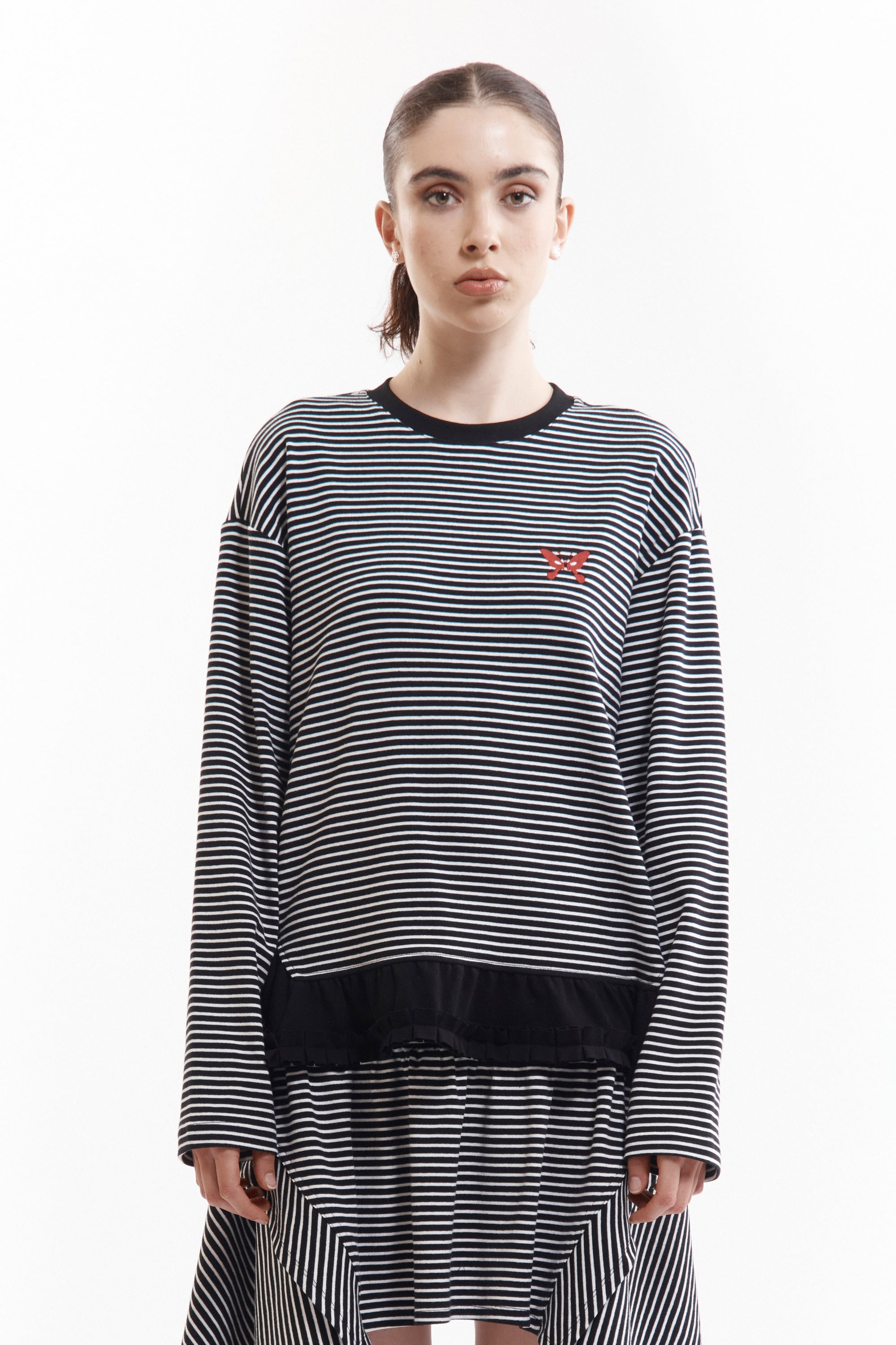 The AMASS STRIPED RUFFLE LS TOP available online with global shipping, and in PAM Stores Melbourne and Sydney.