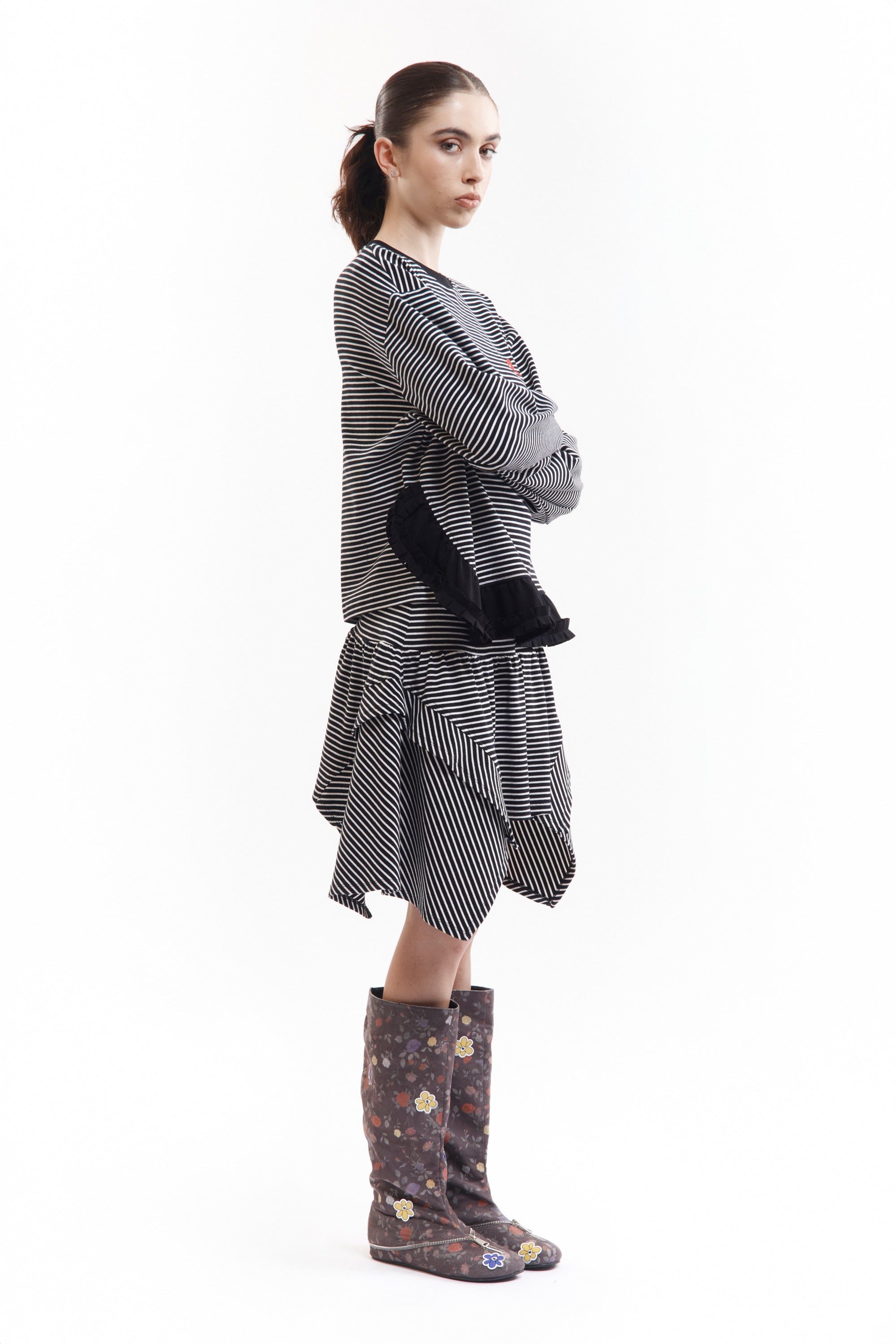 The AMASS STRIPED RUFFLE LS TOP available online with global shipping, and in PAM Stores Melbourne and Sydney.