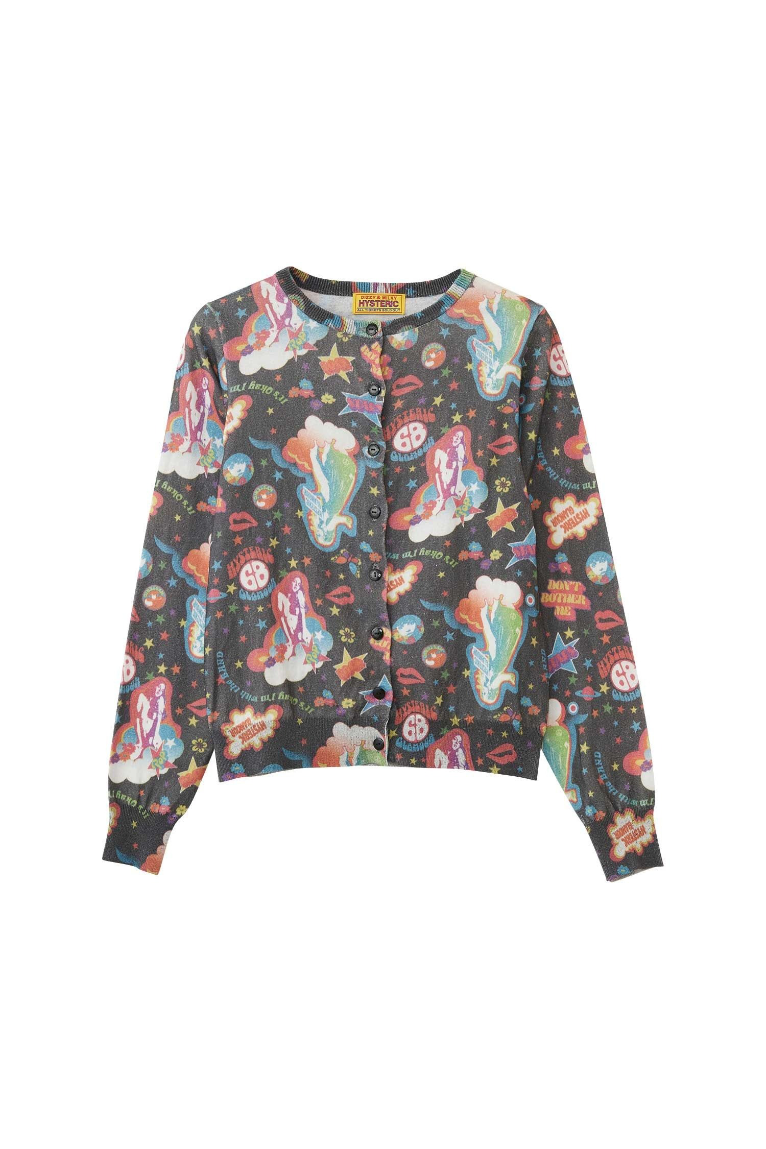 The HYSTERIC 68 PATTERNED CARDIGAN BLACK available online with global shipping, and in PAM Stores Melbourne and Sydney.