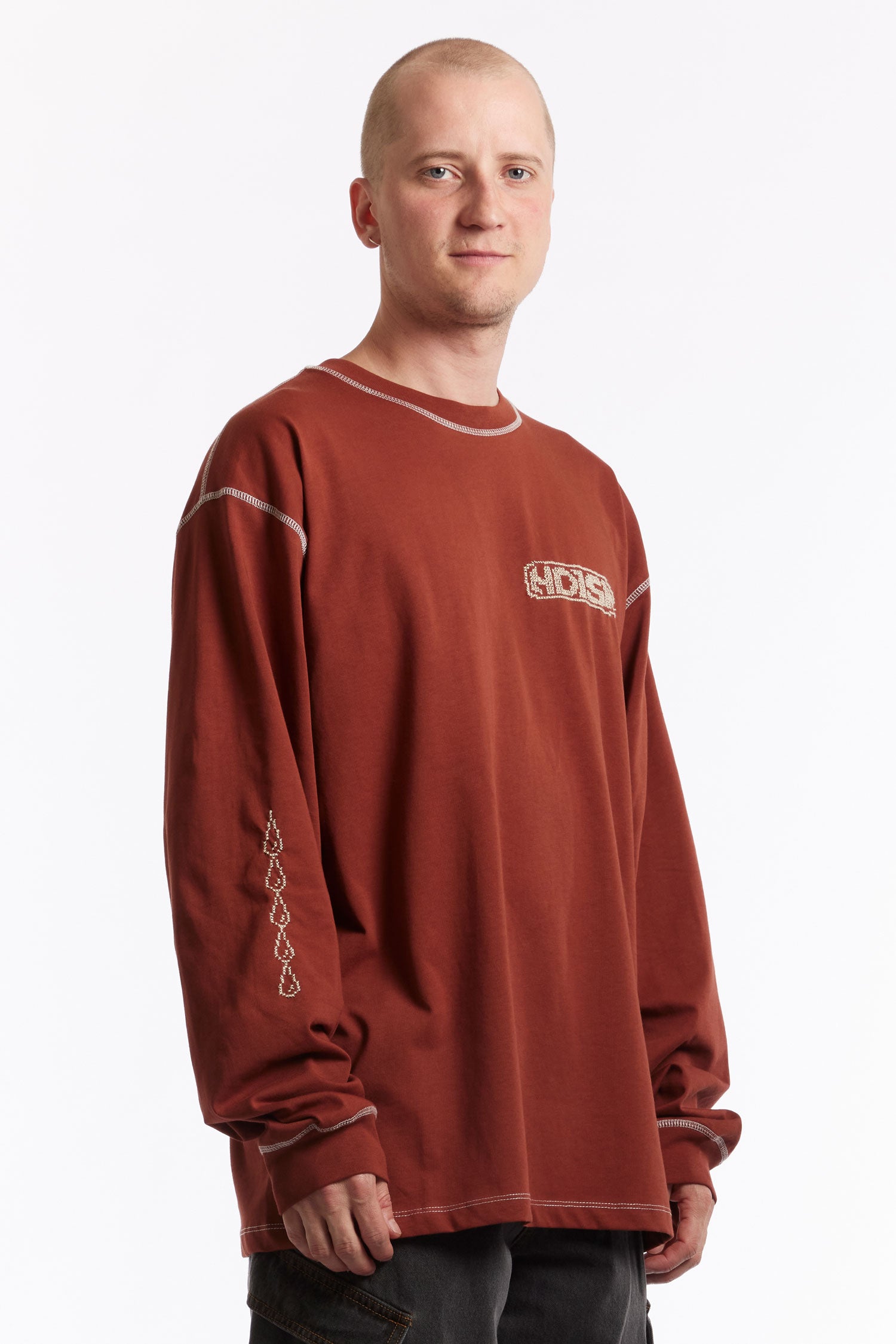 The ADISH - TATREEZ LOGO CONTRAST STITCHED LONG SLEEVE SHIRT BURGUNDY available online with global shipping, and in PAM Stores Melbourne and Sydney.