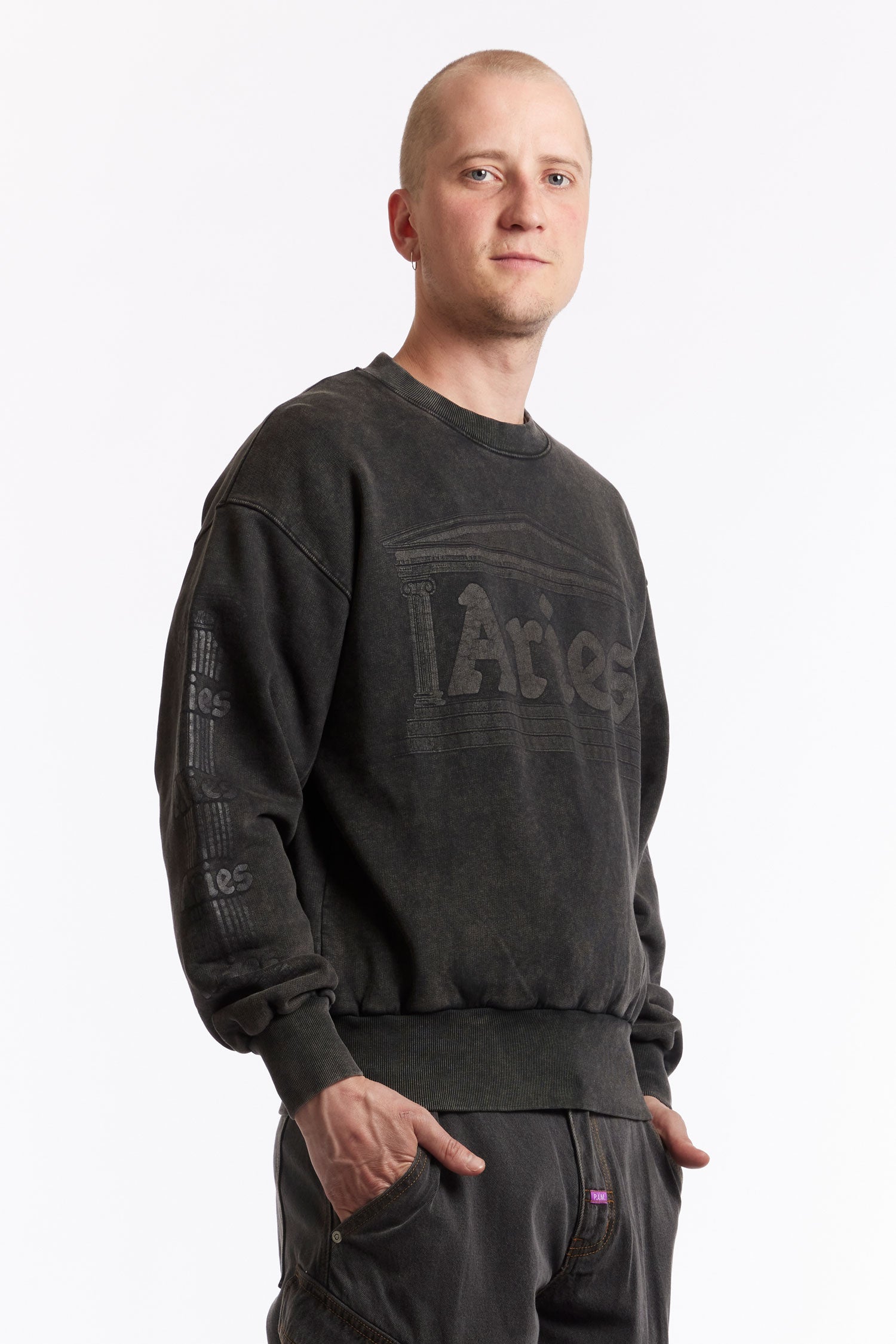 The ARIES - AGED ANCIENT COLUMN SWEATSHIRT  available online with global shipping, and in PAM Stores Melbourne and Sydney.