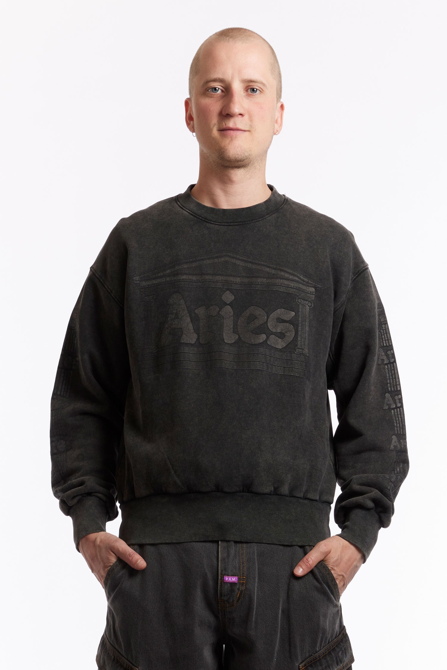 The ARIES - AGED ANCIENT COLUMN SWEATSHIRT BLACK available online with global shipping, and in PAM Stores Melbourne and Sydney.