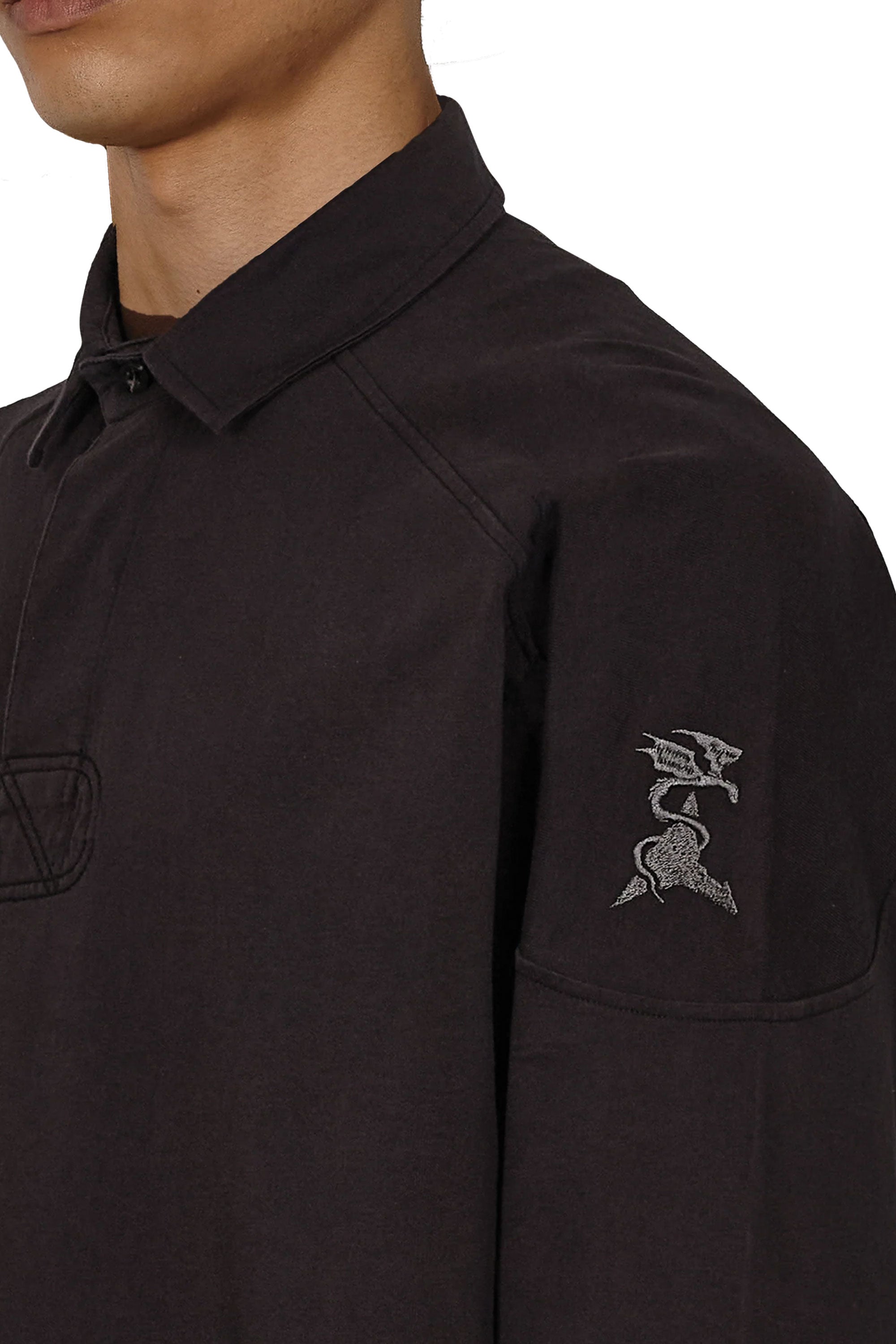 The Astrio Long Sleeve Polo Washed Black available online with global shipping, and in PAM Stores Melbourne and Sydney.