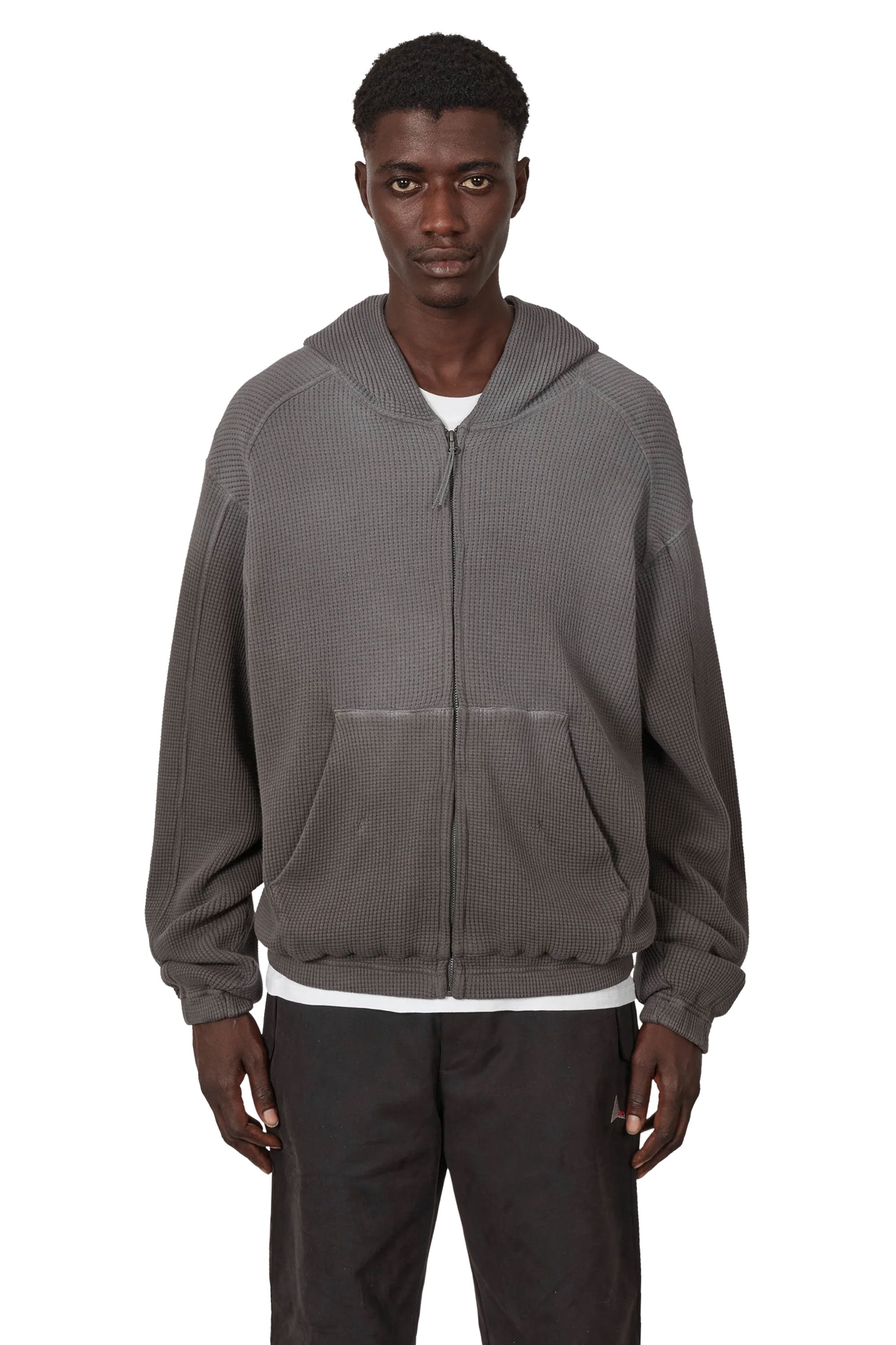 The Bee Sun Faded Organic Waffle Zip Up Hoodie Graphite available online with global shipping, and in PAM Stores Melbourne and Sydney.