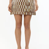 LETNCIULAR PATCH FRONT MINI SKIRT TILE BROWN