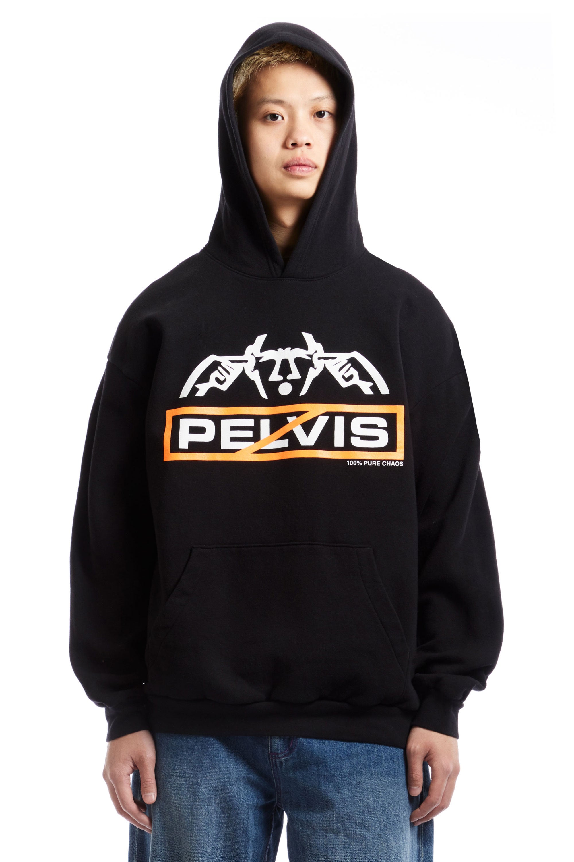 The PELVIS - SOUND HAZARD HOODED SWEAT BLACK  available online with global shipping, and in PAM Stores Melbourne and Sydney.