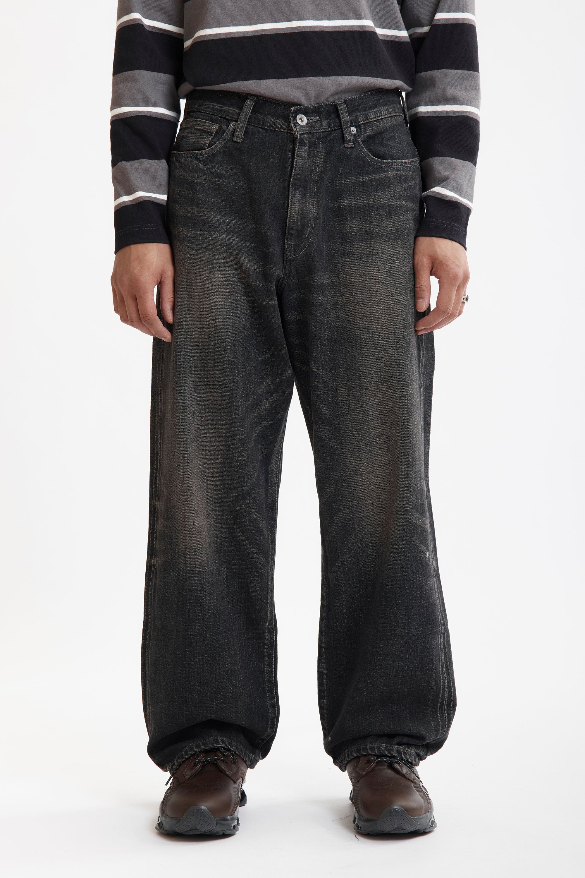 The SS26 WASHED DENIM DP WIDE PANTS BLACK available online with global shipping, and in PAM Stores Melbourne and Sydney.