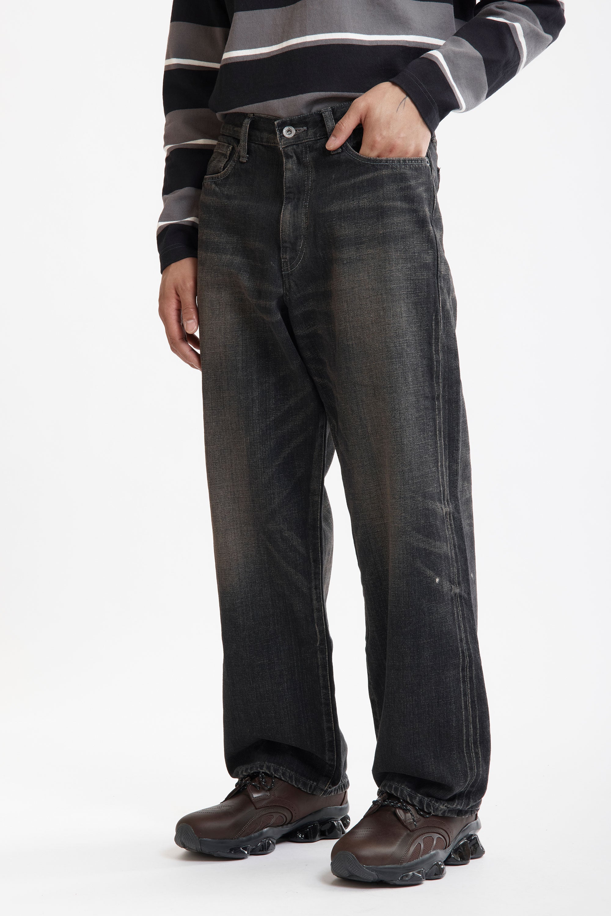 The SS26 WASHED DENIM DP WIDE PANTS BLACK available online with global shipping, and in PAM Stores Melbourne and Sydney.