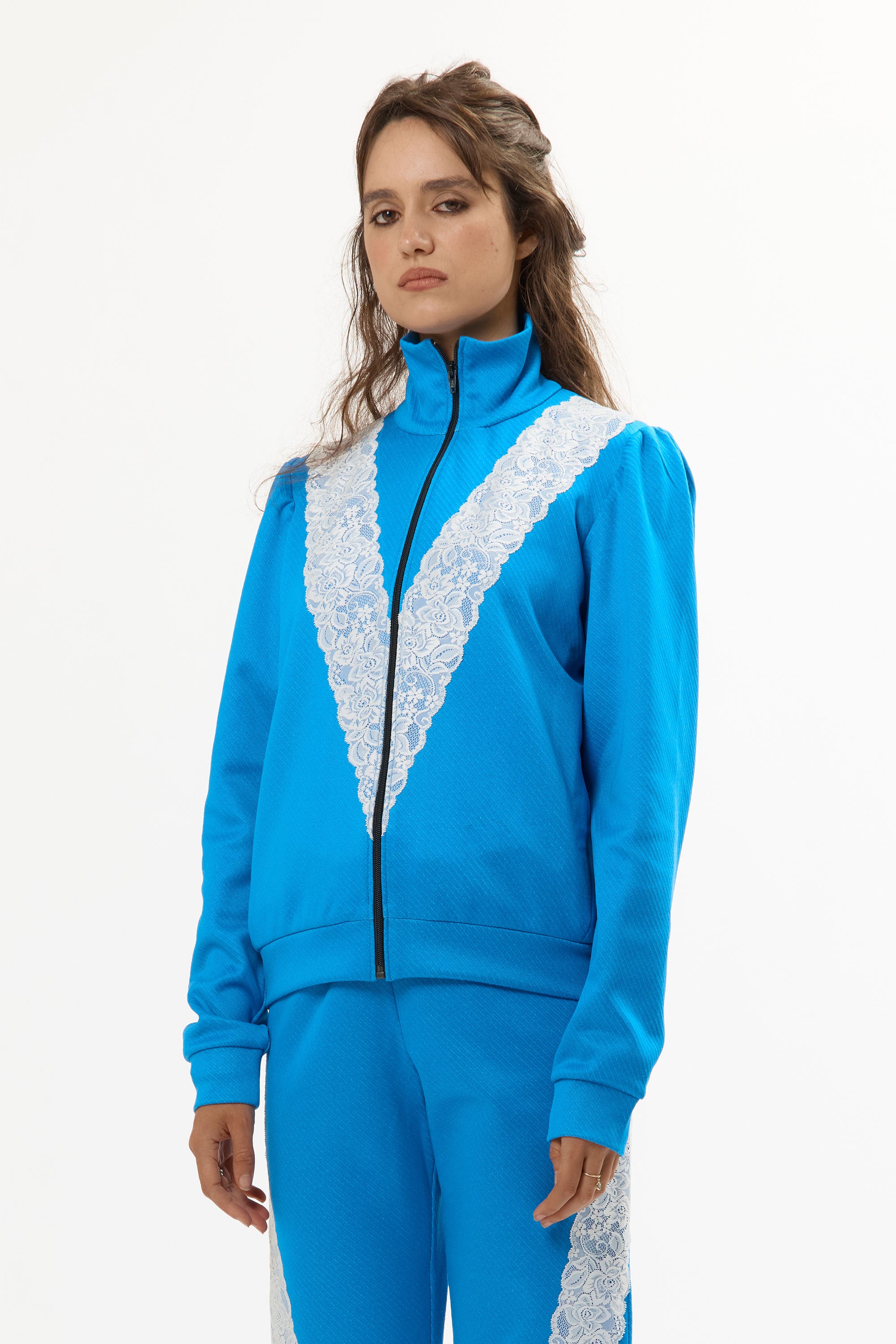 The BLUE LACE TRACKSUIT JACKET available online with global shipping, and in PAM Stores Melbourne and Sydney.