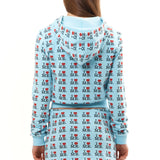 The I HEART ME BLUE SHRUNK HOODIE available online with global shipping, and in PAM Stores Melbourne and Sydney.