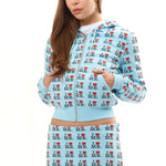 The I HEART ME BLUE SHRUNK HOODIE available online with global shipping, and in PAM Stores Melbourne and Sydney.