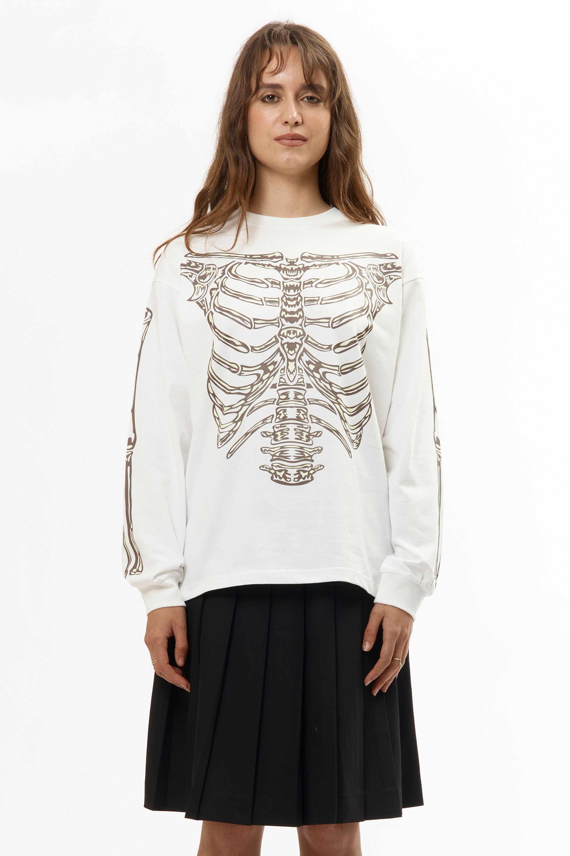 The BONES L/S TEE WHITE available online with global shipping, and in PAM Stores Melbourne and Sydney.