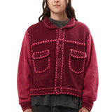 The PG1 KNIT CARIGAN BURGUNDY available online with global shipping, and in PAM Stores Melbourne and Sydney.