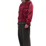 The PG1 KNIT CARIGAN BURGUNDY available online with global shipping, and in PAM Stores Melbourne and Sydney.