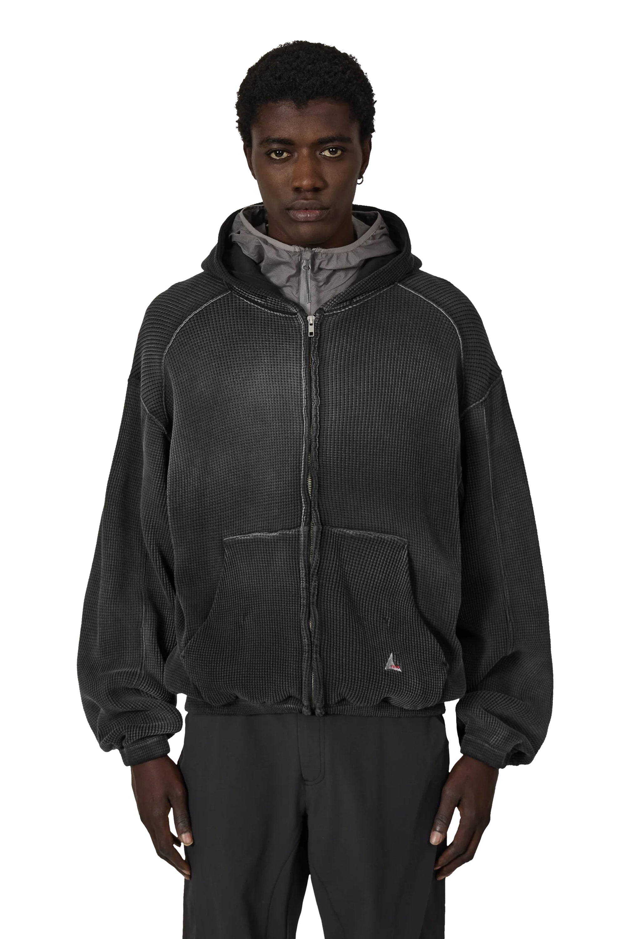 The Bee Sun Faded Waffle Zip Up Hoodie Black available online with global shipping, and in PAM Stores Melbourne and Sydney.