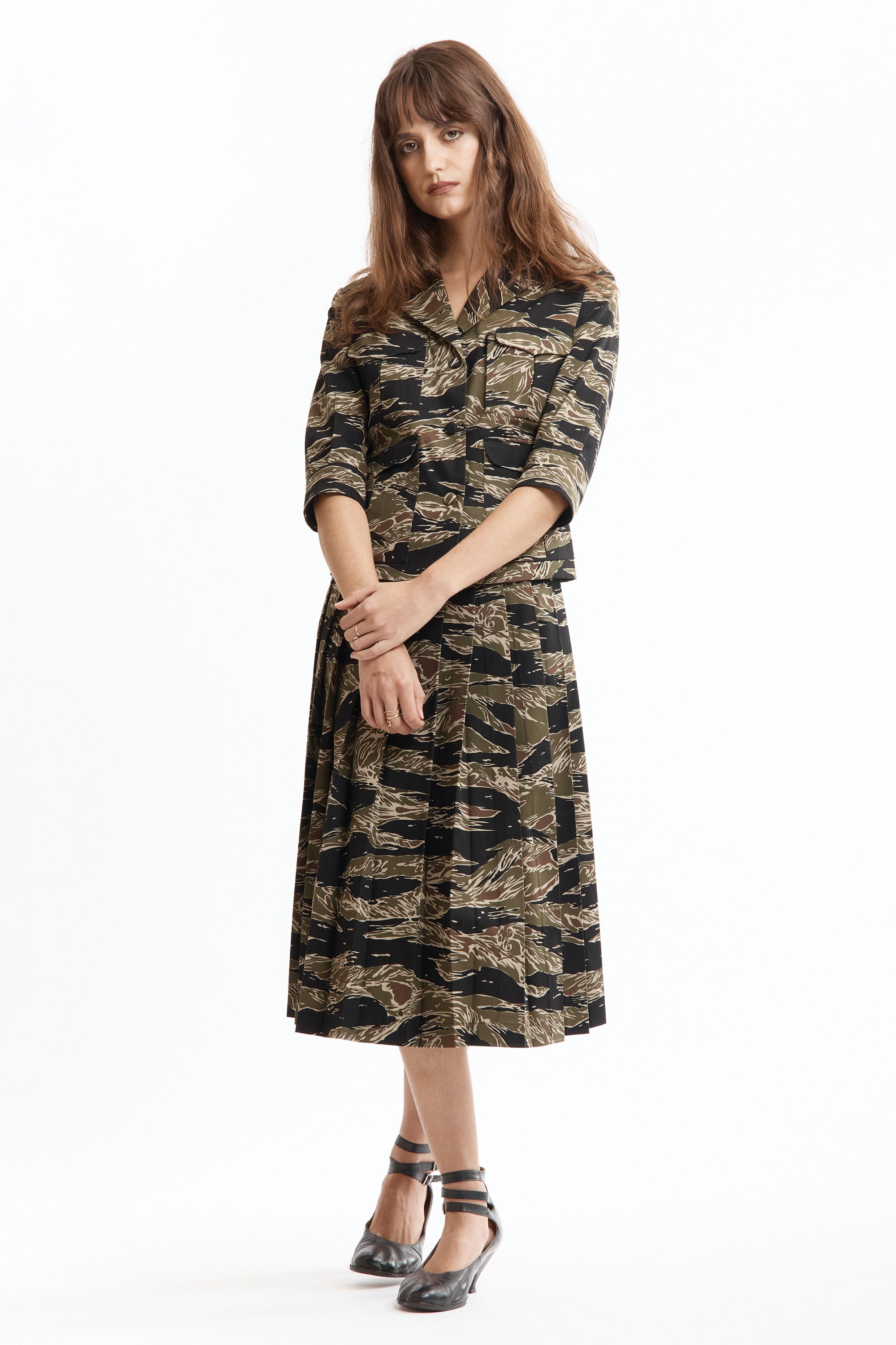 The CAMO PLEATED SKIRT available online with global shipping, and in PAM Stores Melbourne and Sydney.