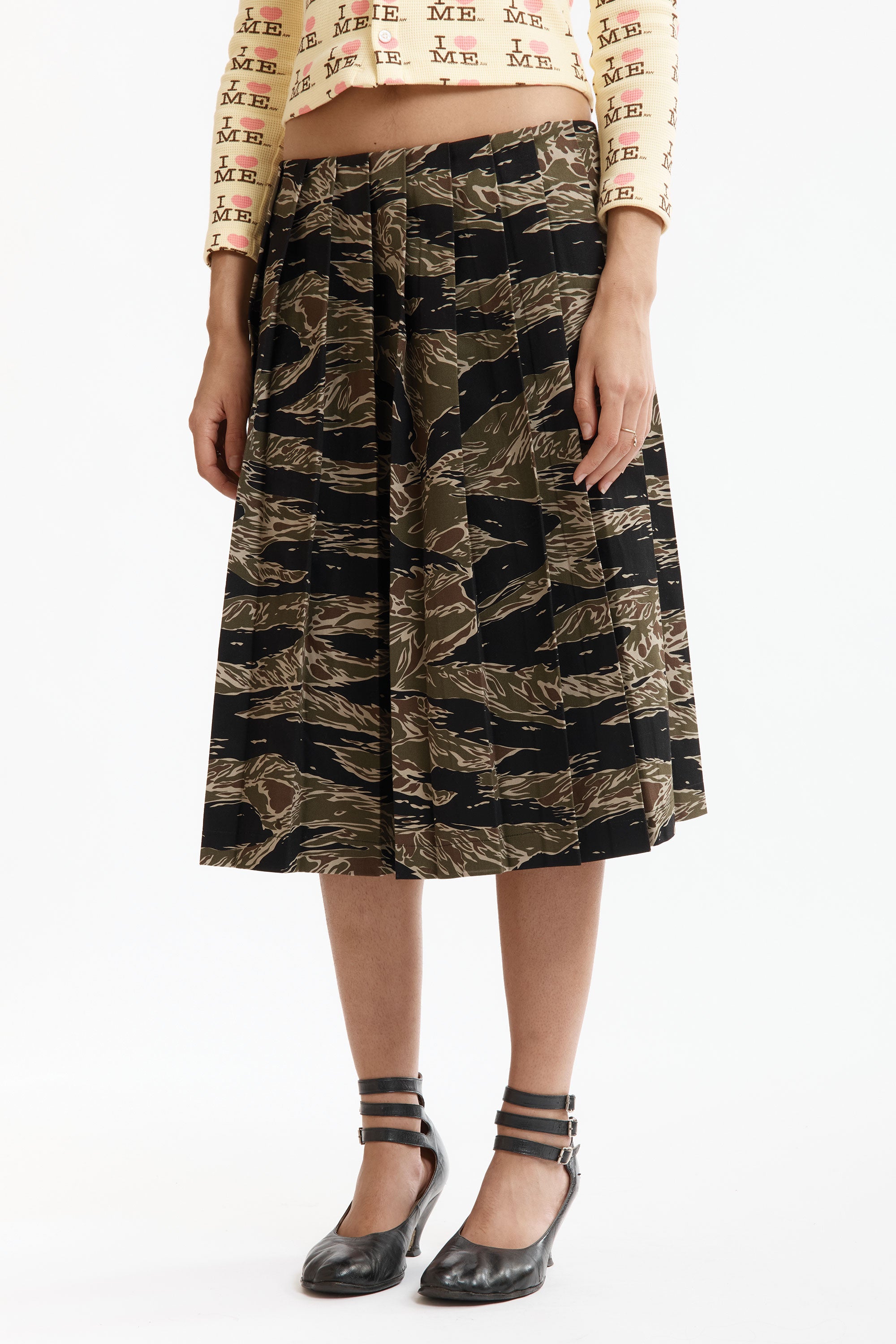 The CAMO PLEATED SKIRT available online with global shipping, and in PAM Stores Melbourne and Sydney.