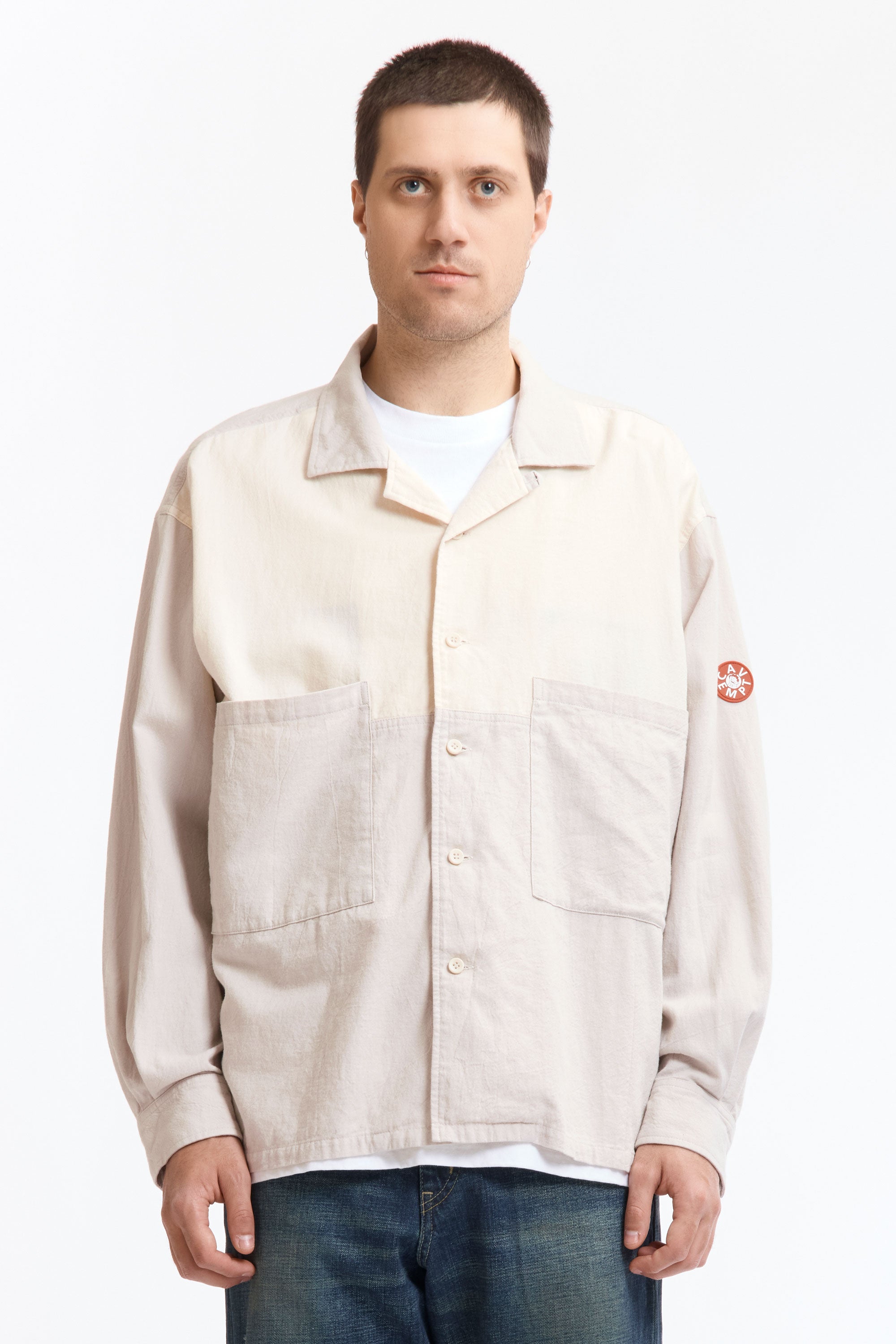 The COLOURED COTTON TWILL OPEN SHIRT GREY available online with global shipping, and in PAM Stores Melbourne and Sydney.