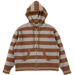 The CORDY KNIT ZIP HOODIE STRIPE GREY X BROWN available online with global shipping, and in PAM Stores Melbourne and Sydney.