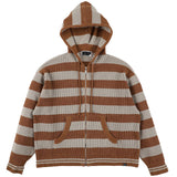 The CORDY KNIT ZIP HOODIE STRIPE GREY X BROWN available online with global shipping, and in PAM Stores Melbourne and Sydney.